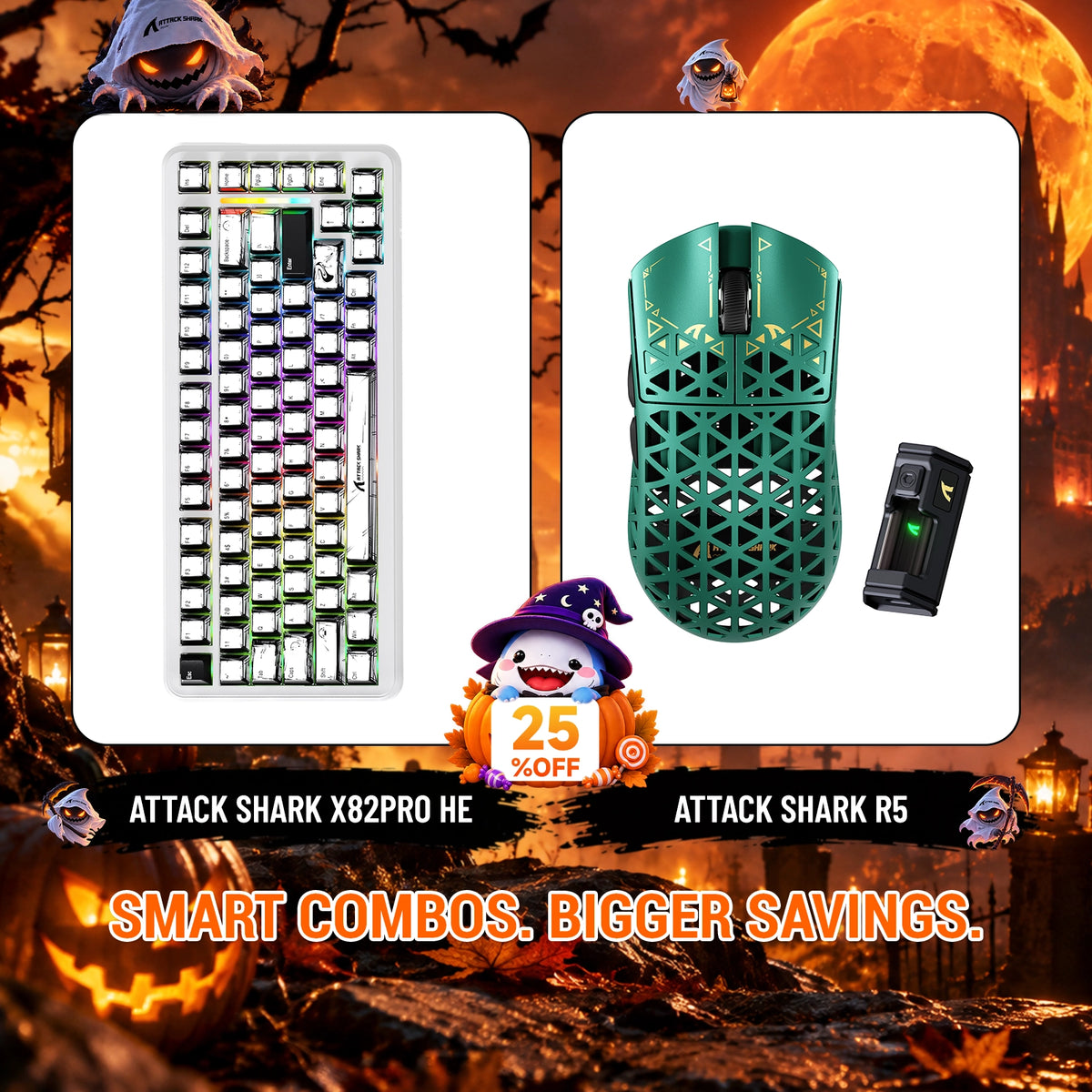 ATTACK SHARK X82 PRO HE Teclado con activación rápida + R5 Carbon Fiber Pack de ratón inalámbrico para gaming