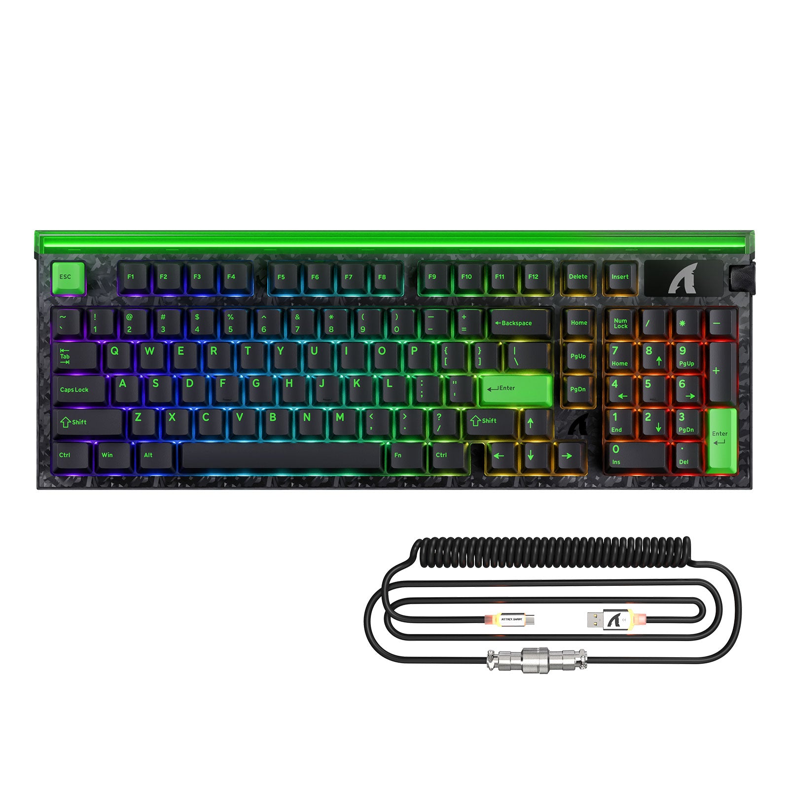 Teclado con cable ATTACK SHARK R98 HE de fibra de carbono, gatillo rápido, interruptor magnético y cable en espiral C01 Ultra RGB