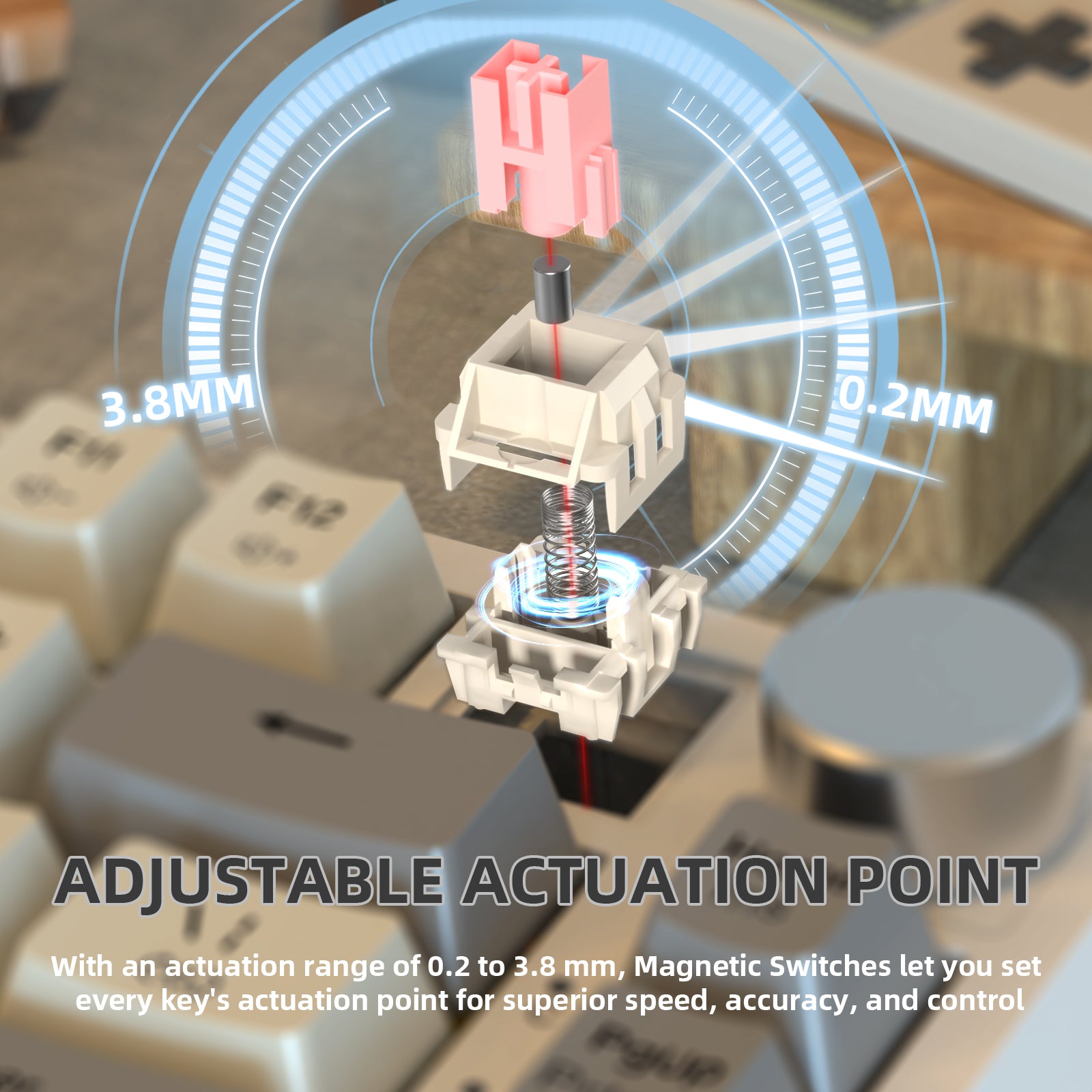 Diagram of K85 keyboard's adjustable actuation point with magnetic switches.