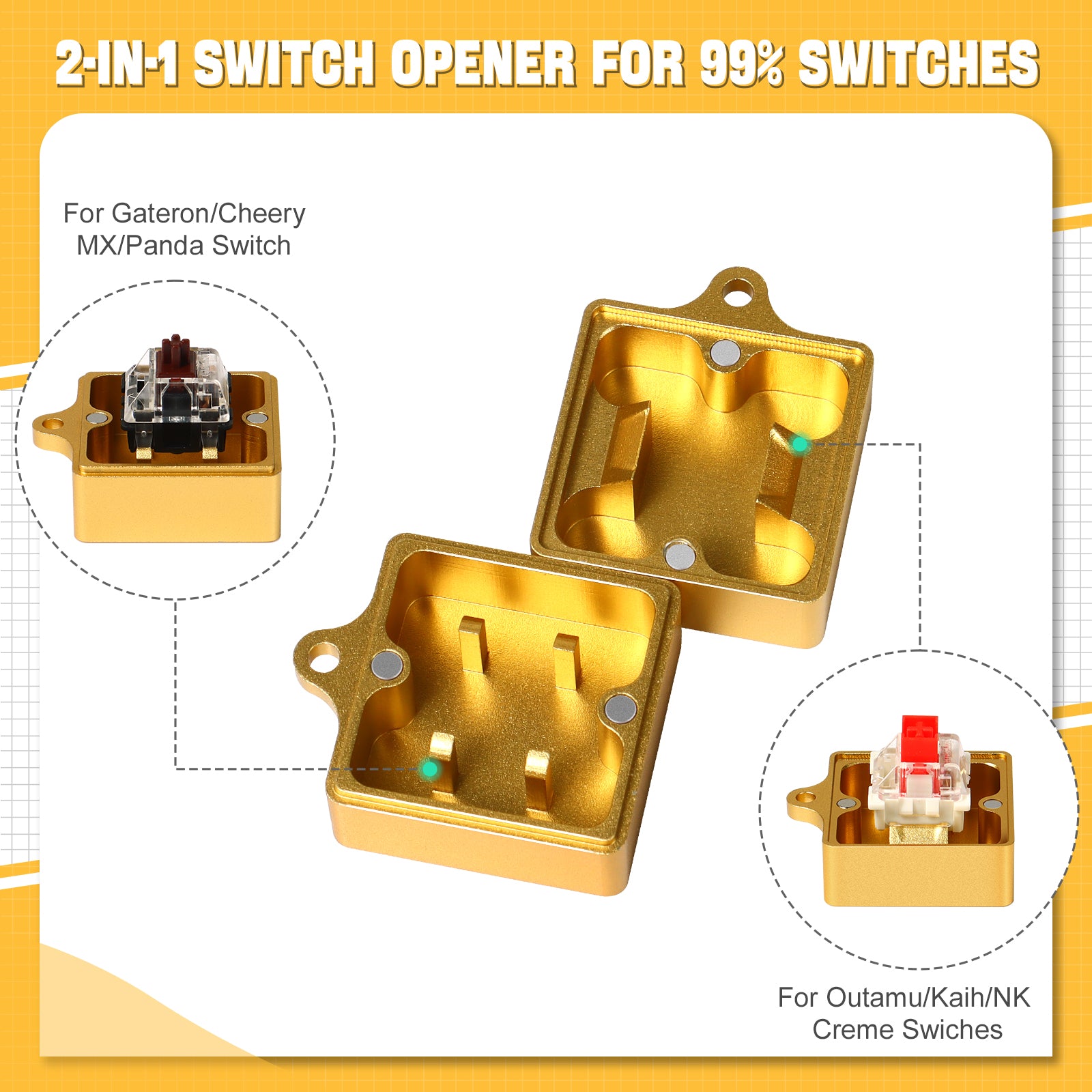 2-in-1 golden switch opener for Gateron and Cherry MX switches