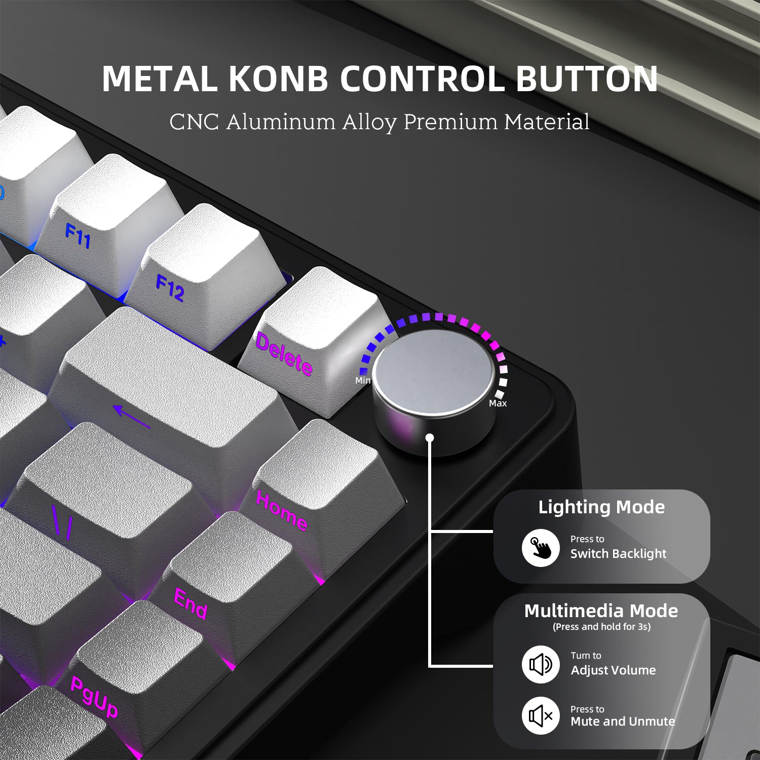 Attack Shark X85 keyboard metal control knob for lighting and volume adjustments