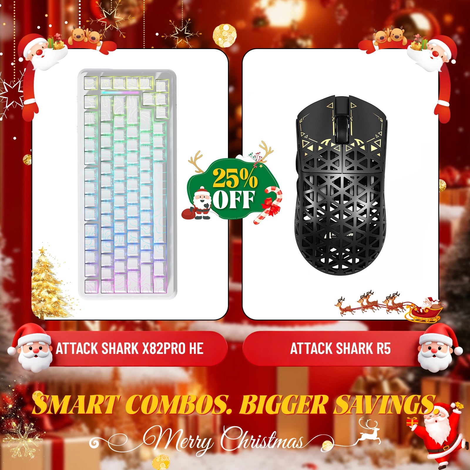 Paquete de teclado de disparo rápido ATTACK SHARK X82PRO HE + ratón inalámbrico para juegos de fibra de carbono R5
