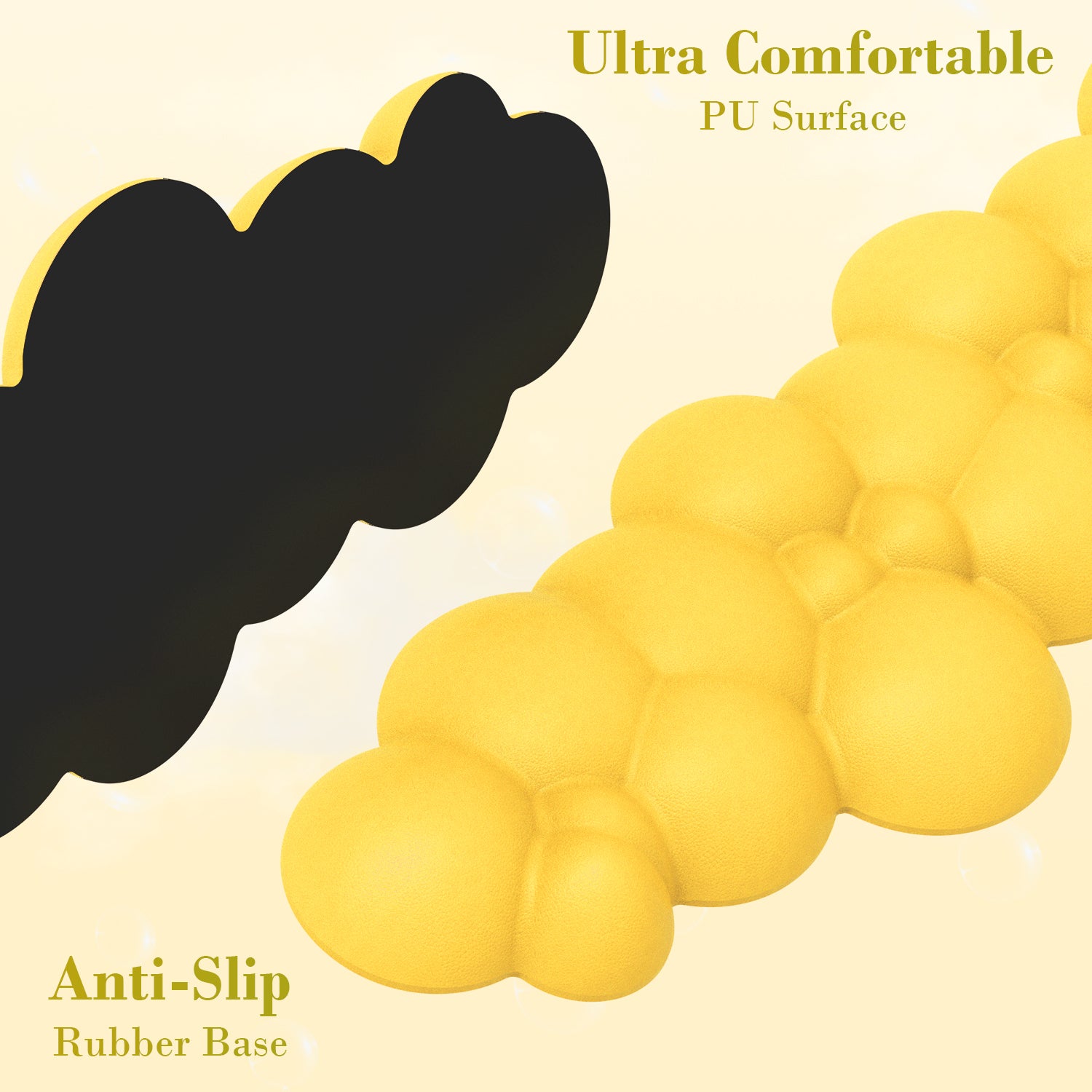 Yellow cloud-shaped ergonomic wrist rest with anti-slip rubber base and PU surface.