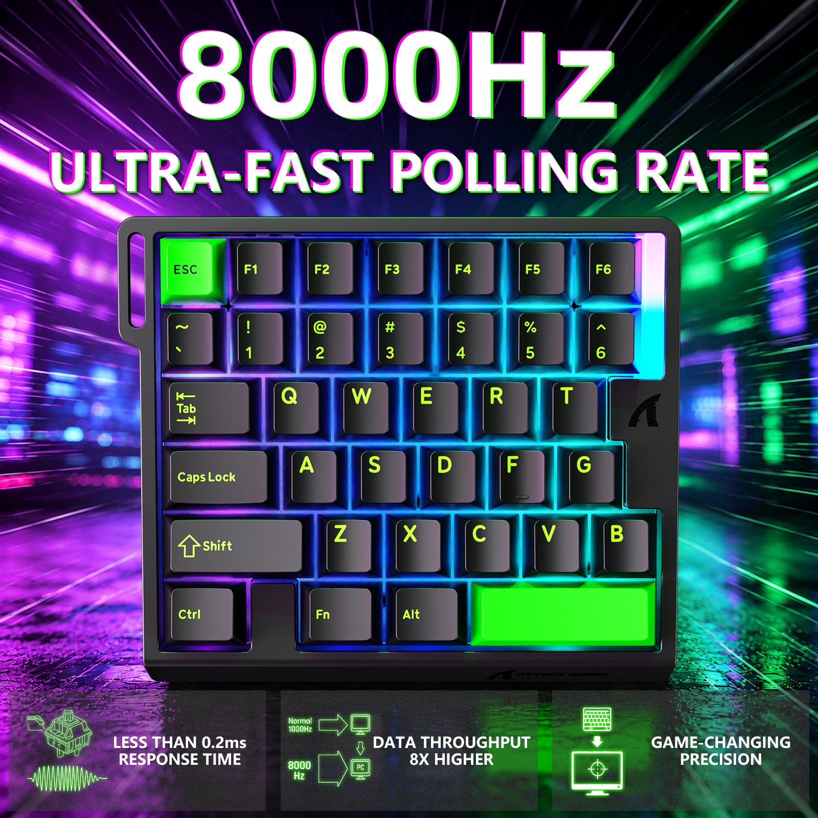 Teclado con interruptor magnético de una mano ATTACK SHARK M36 HE y cable aviador LED ULTRA C01