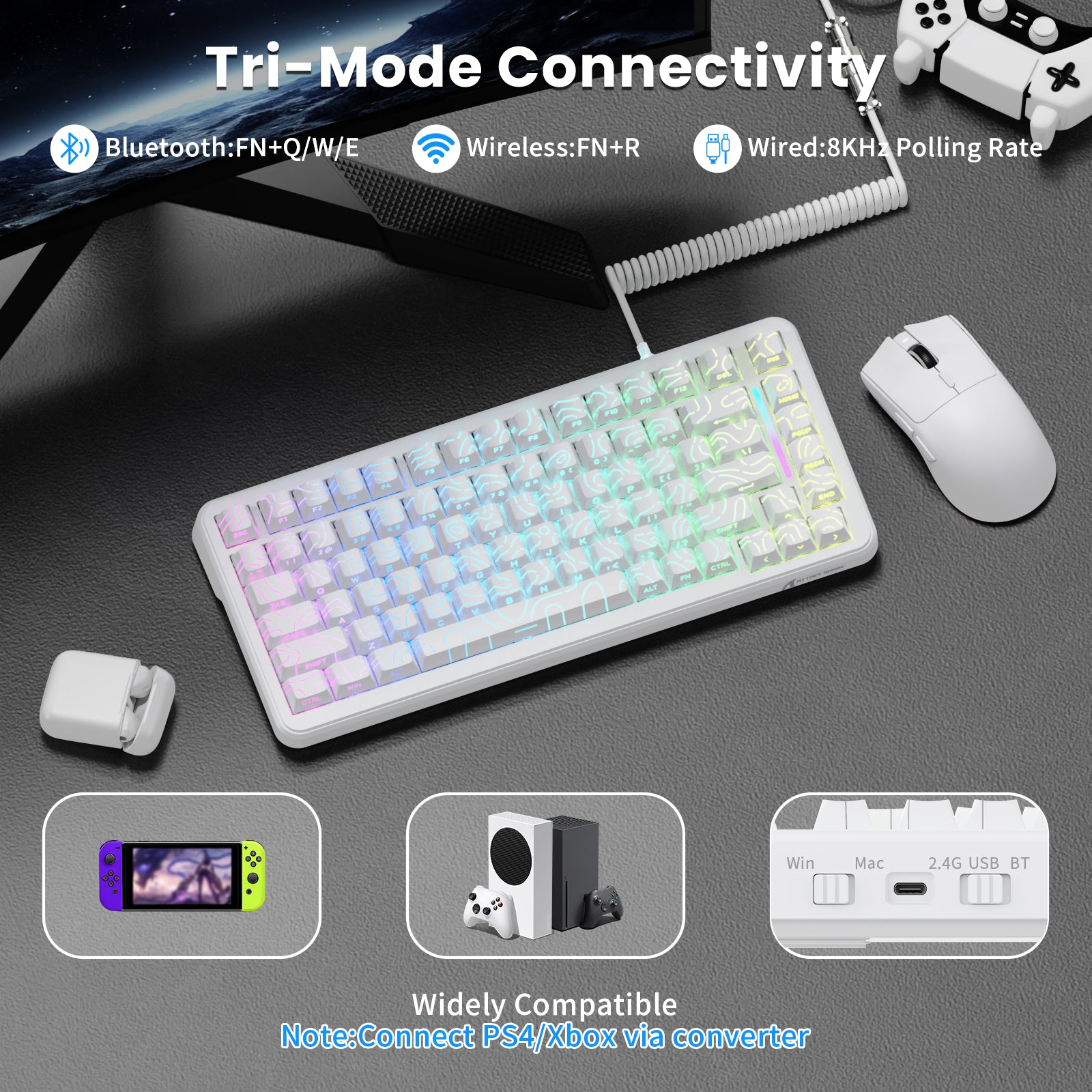 Teclado magnético ATTACK SHARK X82PRO HE con cable en espiral C01Ultra RGB