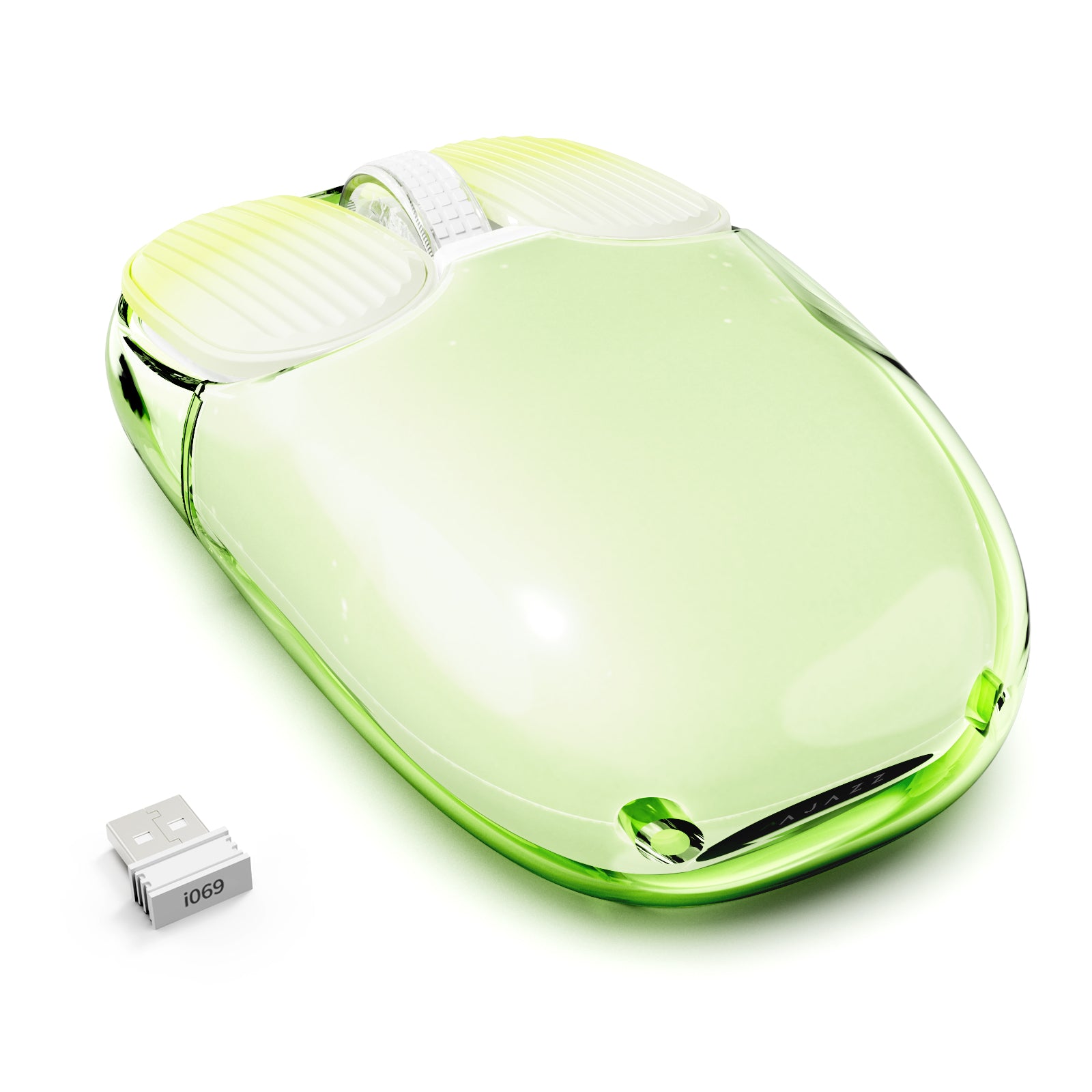 Attack Shark I069 Mini Wireless Mouse in transparent green with USB receiver