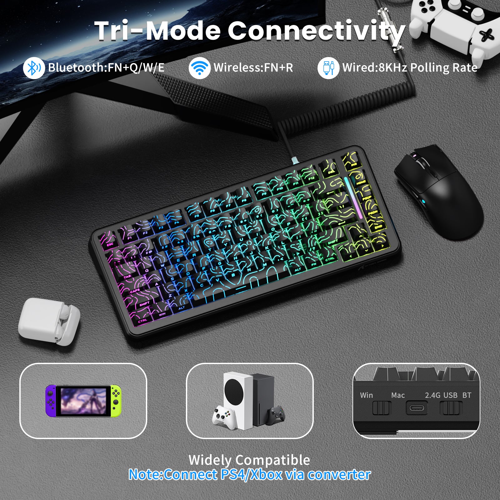 Teclado magnético ATTACK SHARK X82PRO HE con cable en espiral C01Ultra RGB
