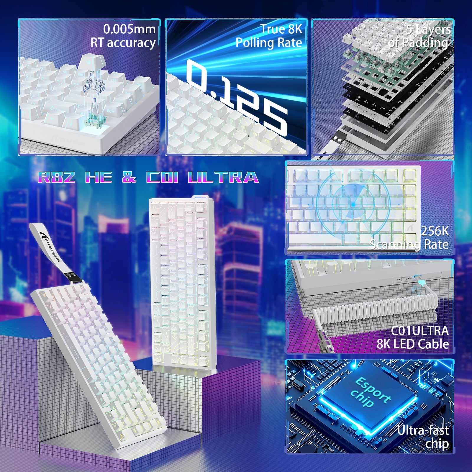 Teclado para juegos con cable ATTACK SHARK R82 HE (75%) y cable LED C01ULTRA