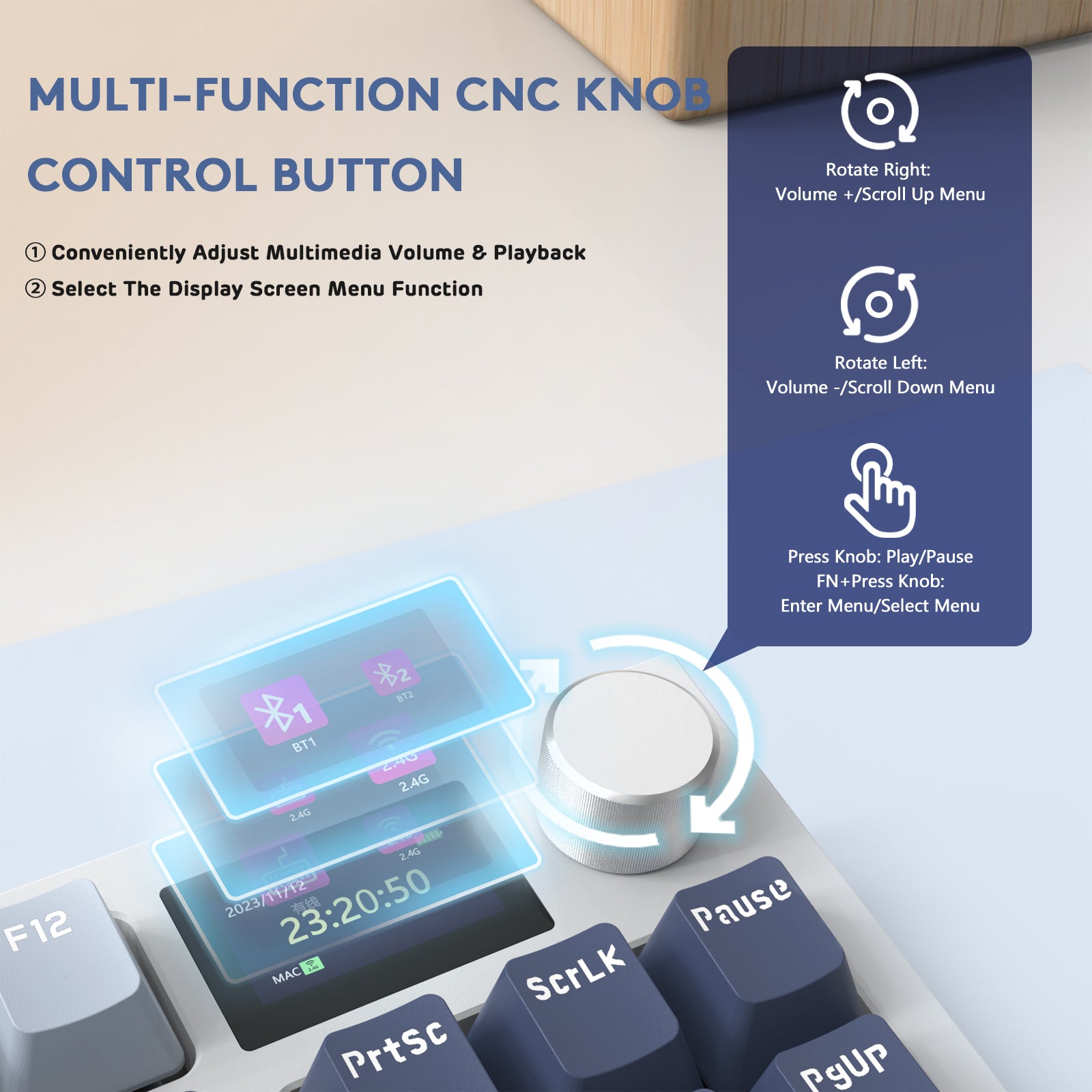 K86PRO keyboard CNC knob for multimedia control and TFT display settings.