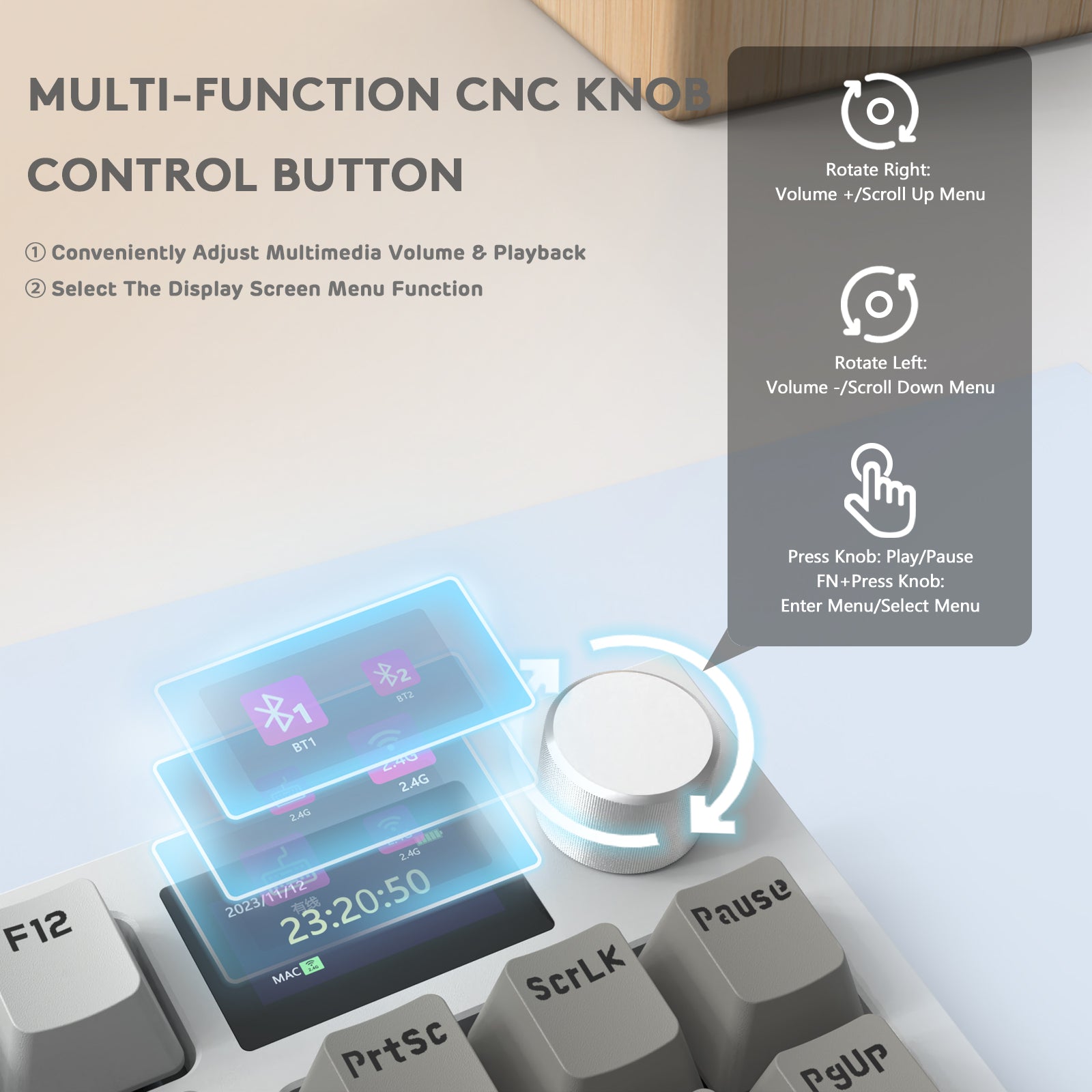 K86PRO mechanical keyboard CNC knob for volume control and menu navigation.