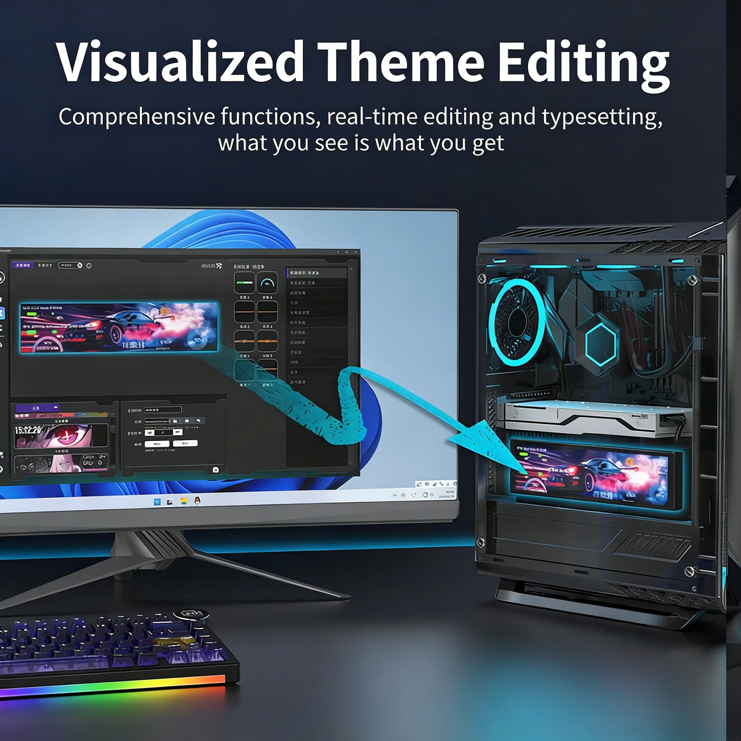 ATTACK SHARK x AJAZZ 9.2-inch IPS LCD monitor displaying visualized theme editing.