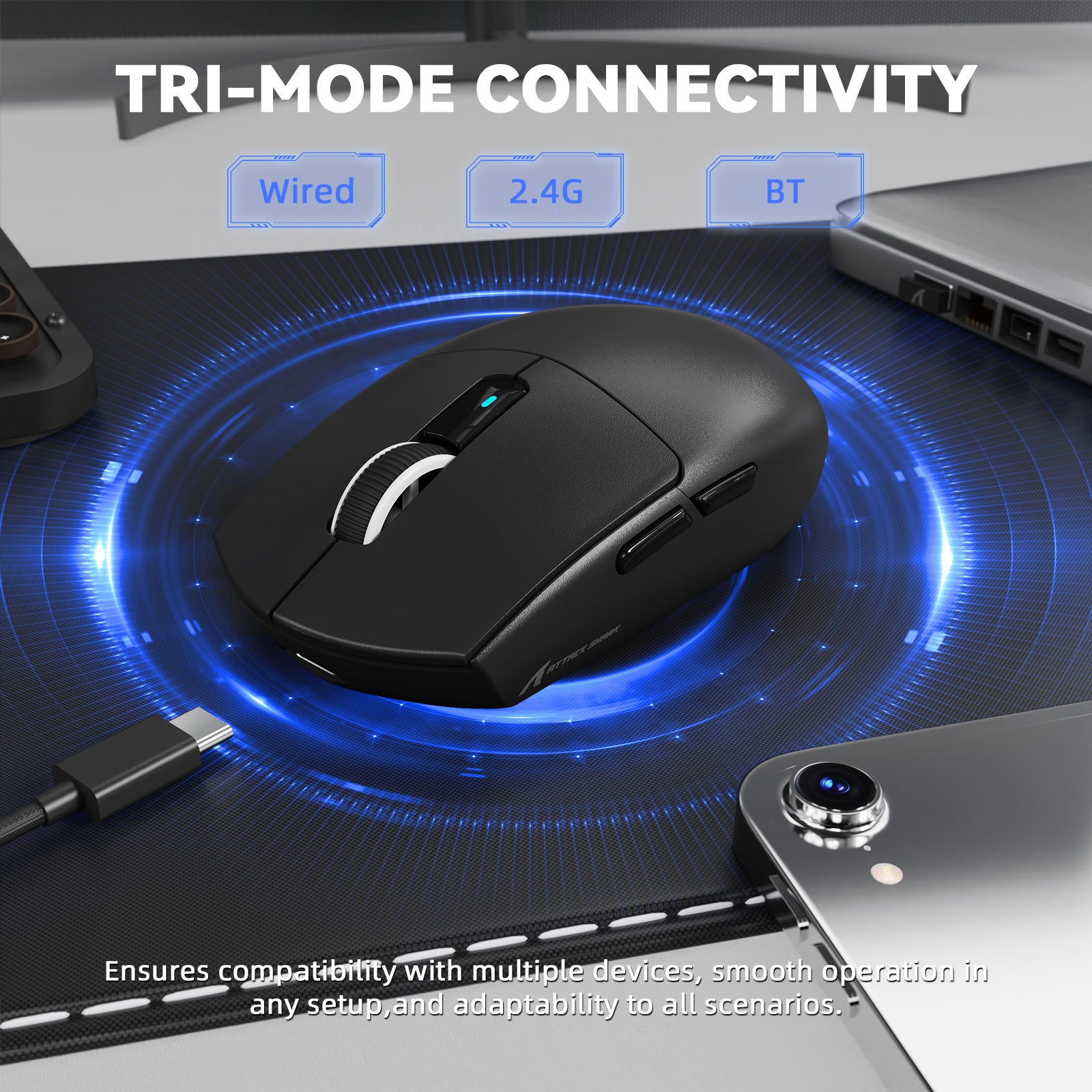 Ratón inalámbrico para juegos ATTACK SHARK G3PRO de tres modos con base de carga, 25 000 DPI, ultraligero