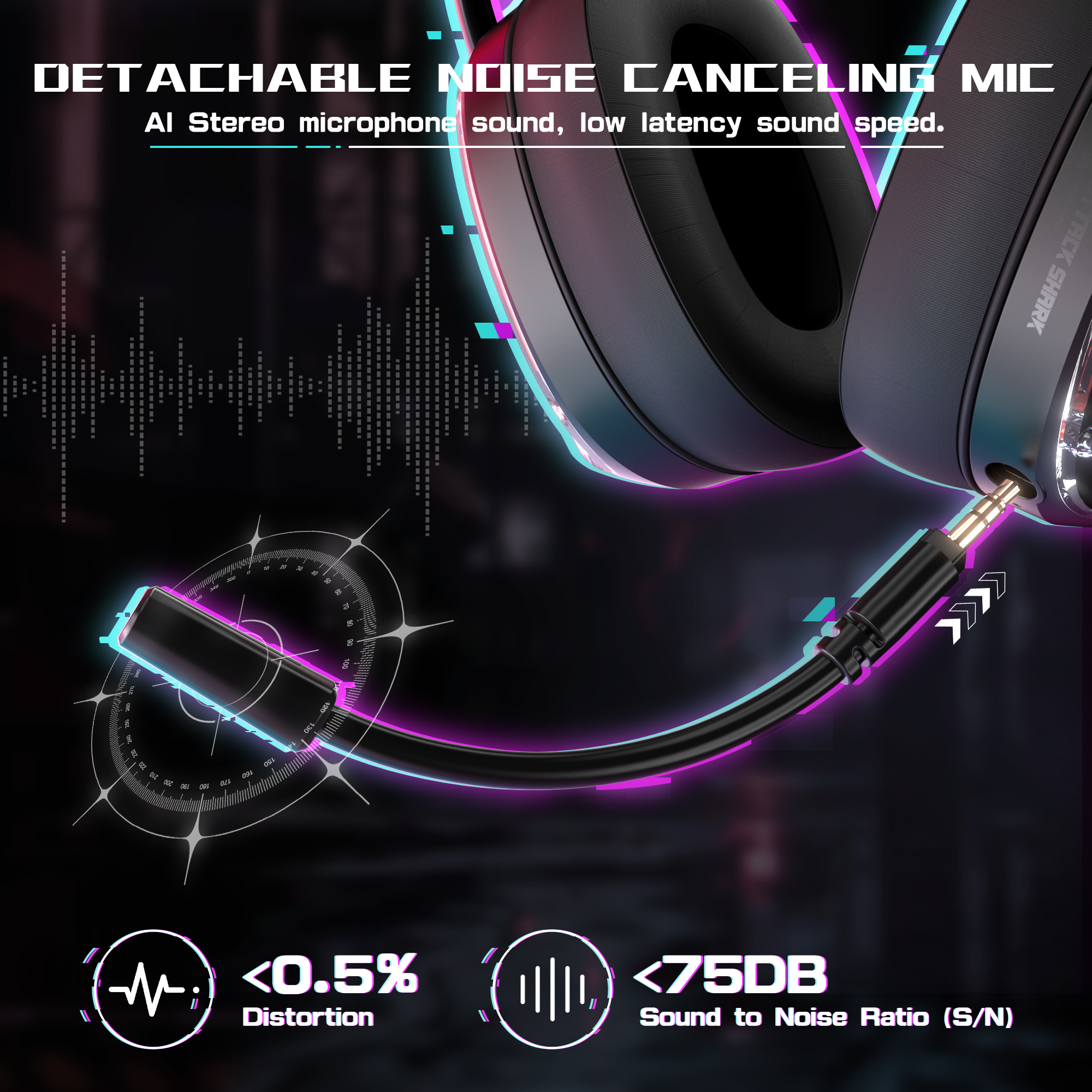 L60 headset with detachable noise-canceling mic, low latency specs and stereo sound.