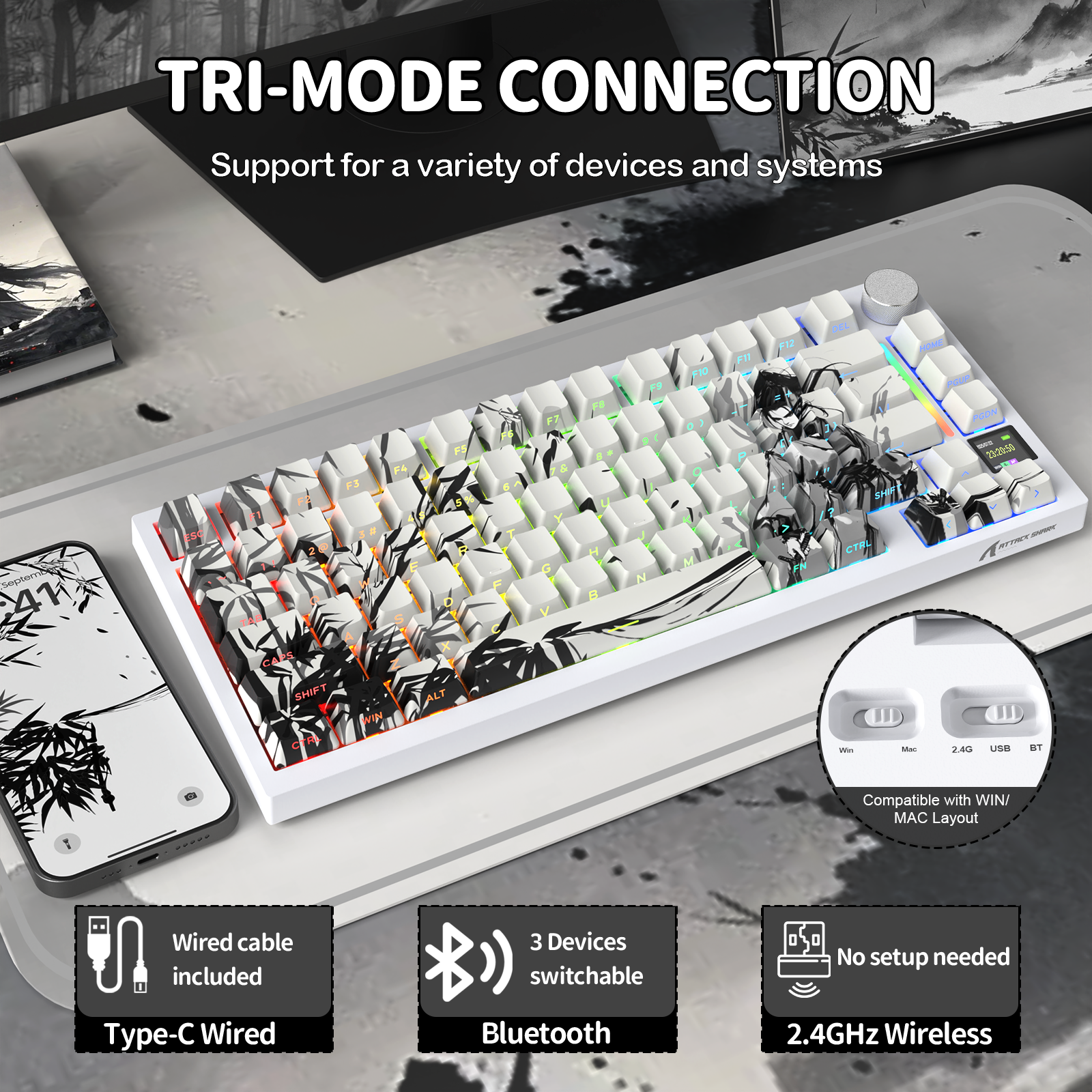 Teclado mecánico ultra trimodo ATTACK SHARK X820 con junta
