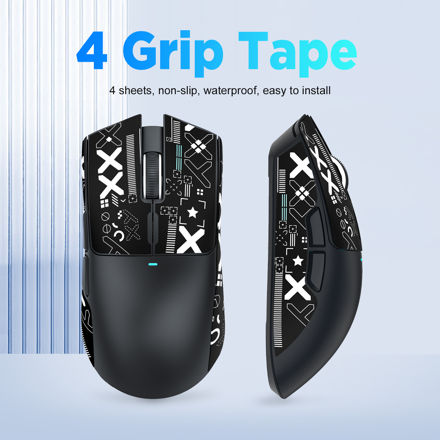 X11 gaming mouse with 4 stylish anti-slip grip tape sheets for enhanced performance.