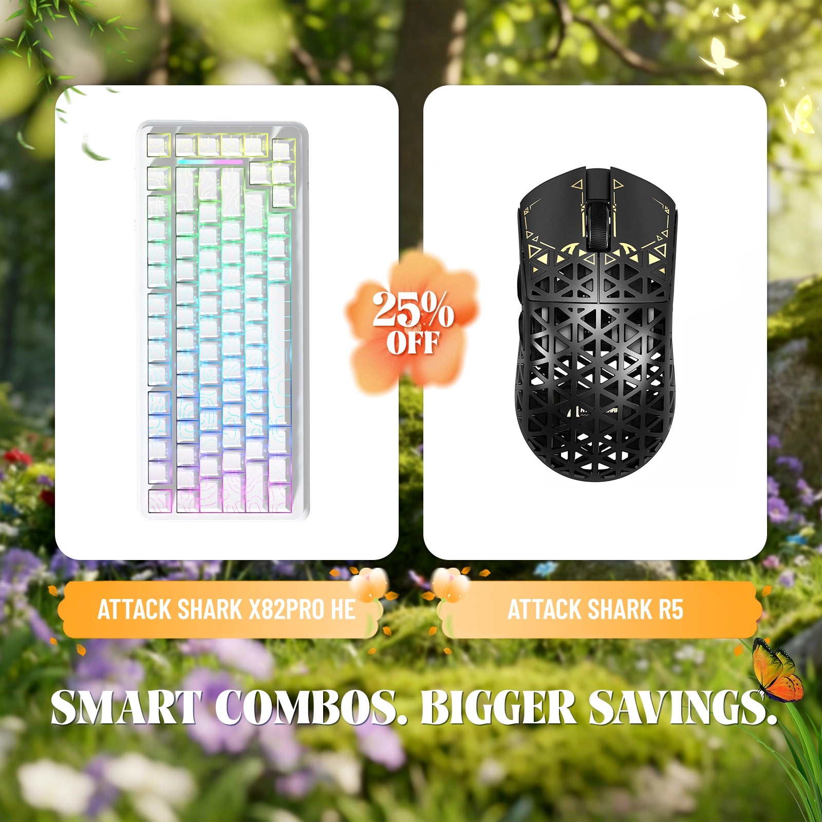 Paquete de teclado de disparo rápido ATTACK SHARK X82PRO HE + ratón inalámbrico para juegos de fibra de carbono R5