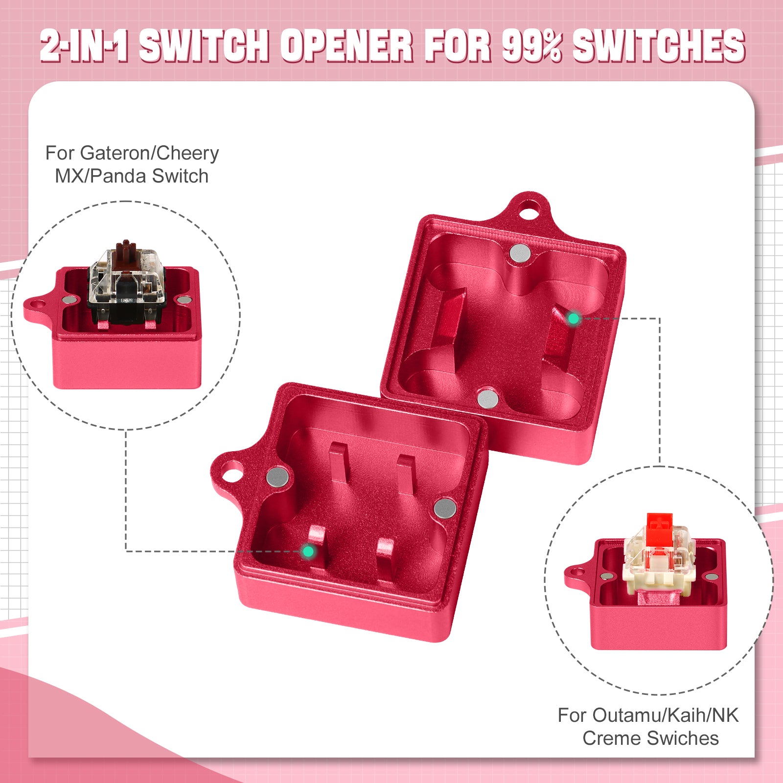 Red 2-in-1 switch opener for mechanical keyboard switches like Gateron and MX.