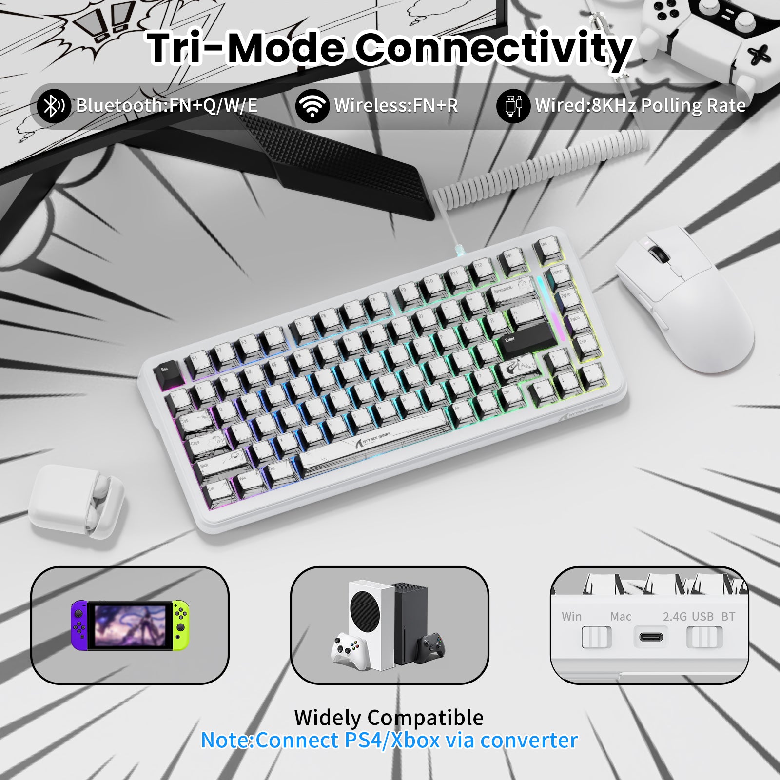 Teclado magnético ATTACK SHARK X82PRO HE con cable en espiral C01Ultra RGB