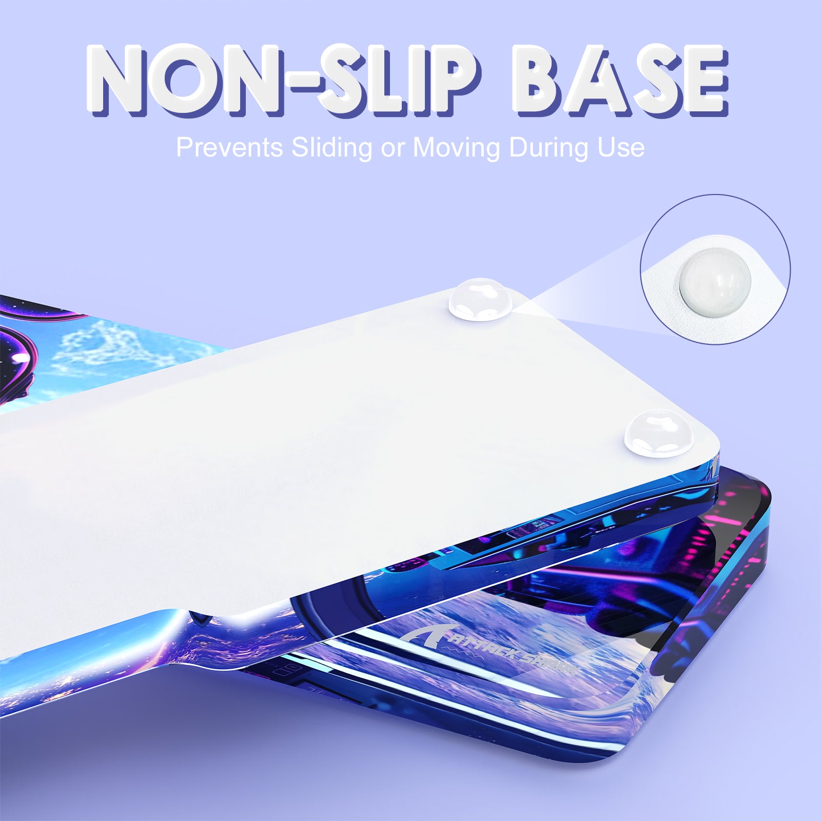 Acrylic wrist rest featuring non-slip base and vibrant astronaut design.