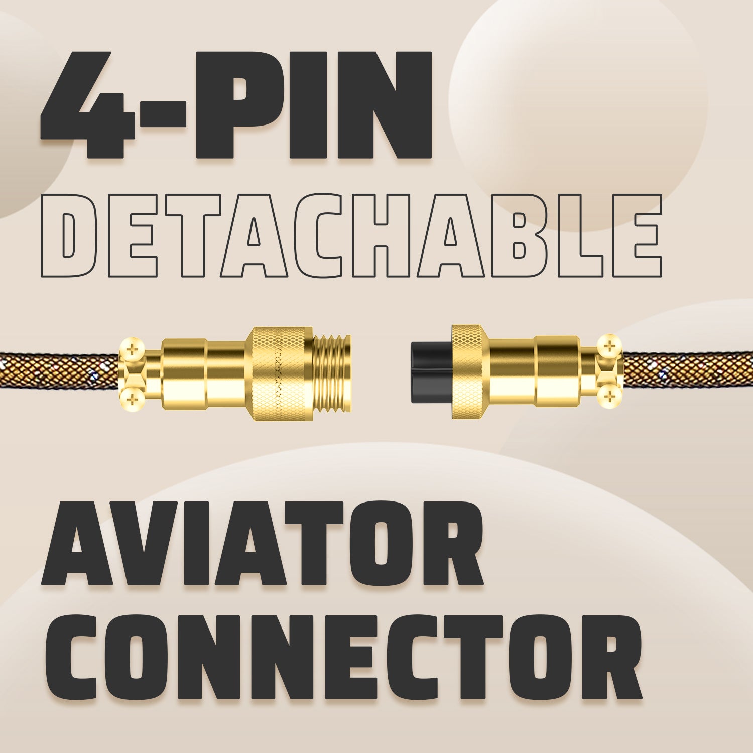 4-pin detachable aviator connector for USB-C keyboard cable with gold plating