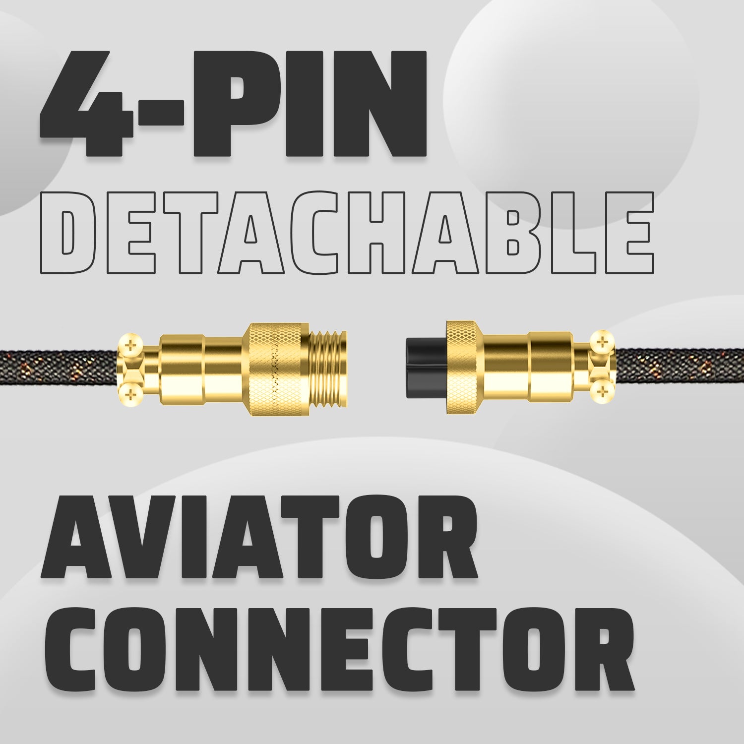 4-pin detachable aviator connector for USB-C cable with gold plating and braided design