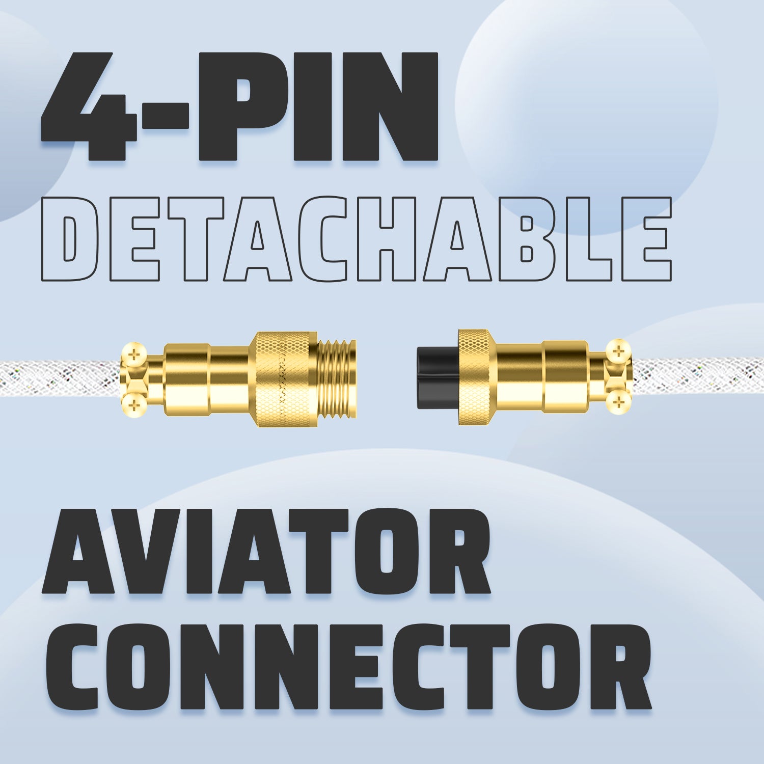 4-pin detachable aviator connector for USB-C coiled keyboard cable with gold plating