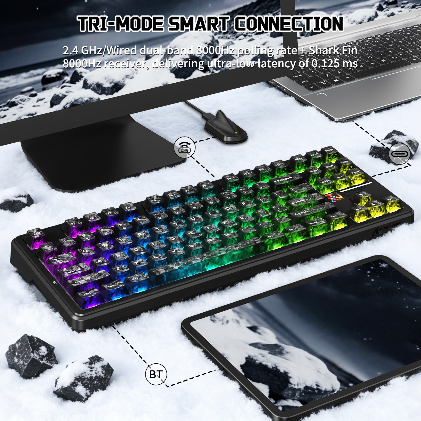 Teclado mecánico inalámbrico ATTACK SHARK X87 ULTRA con receptor inalámbrico 8K