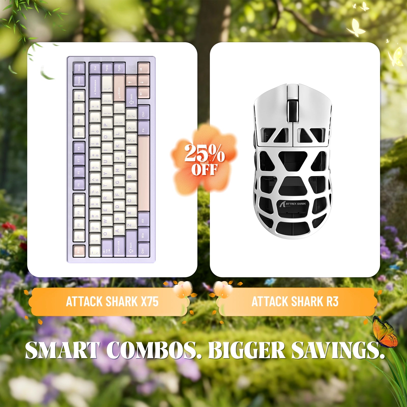 Attack Shark X75 keyboard and R3 gaming mouse bundle, 25% off.