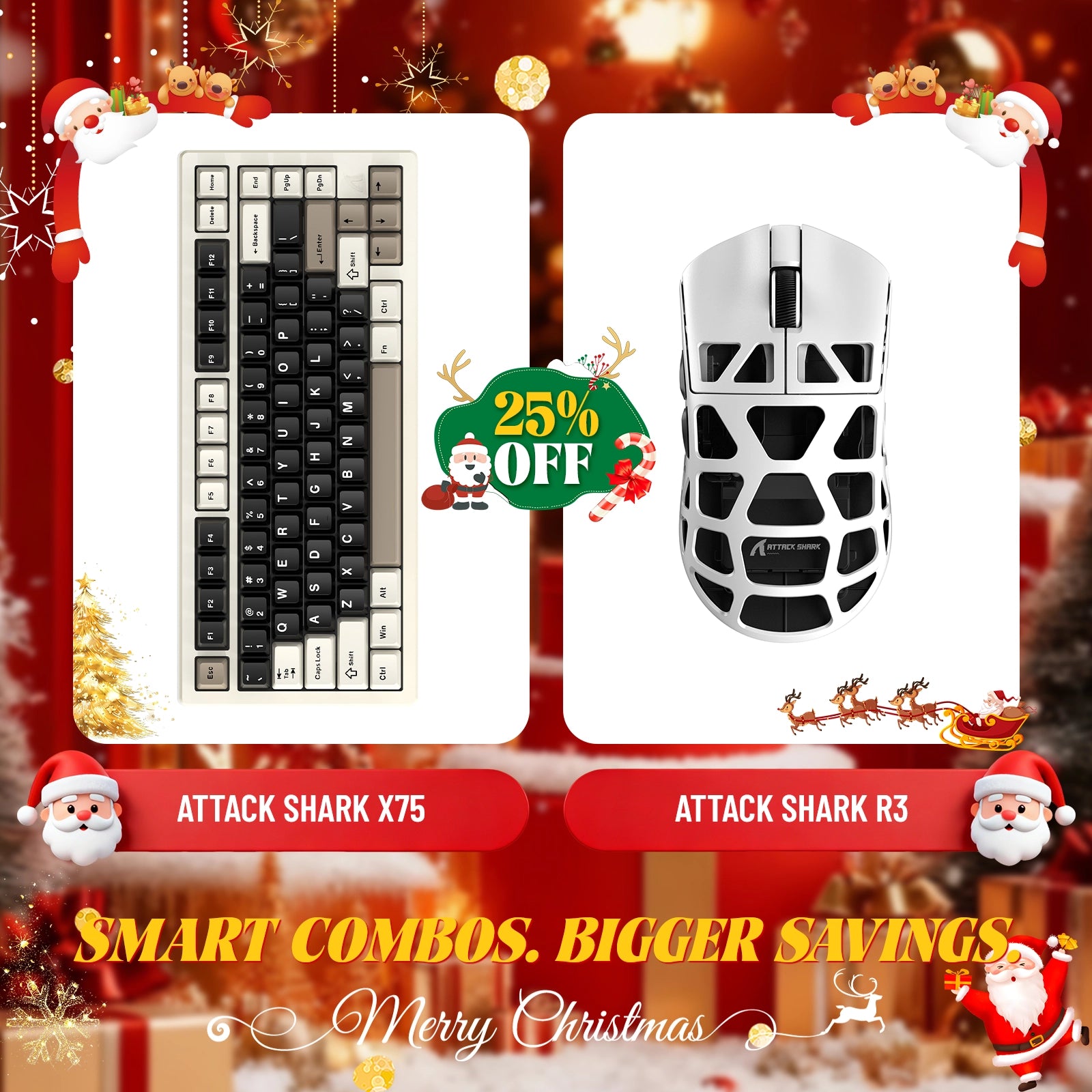 Paquete de teclado de aluminio completo ATTACK SHARK X75 + ratón para juegos de aleación de magnesio R3