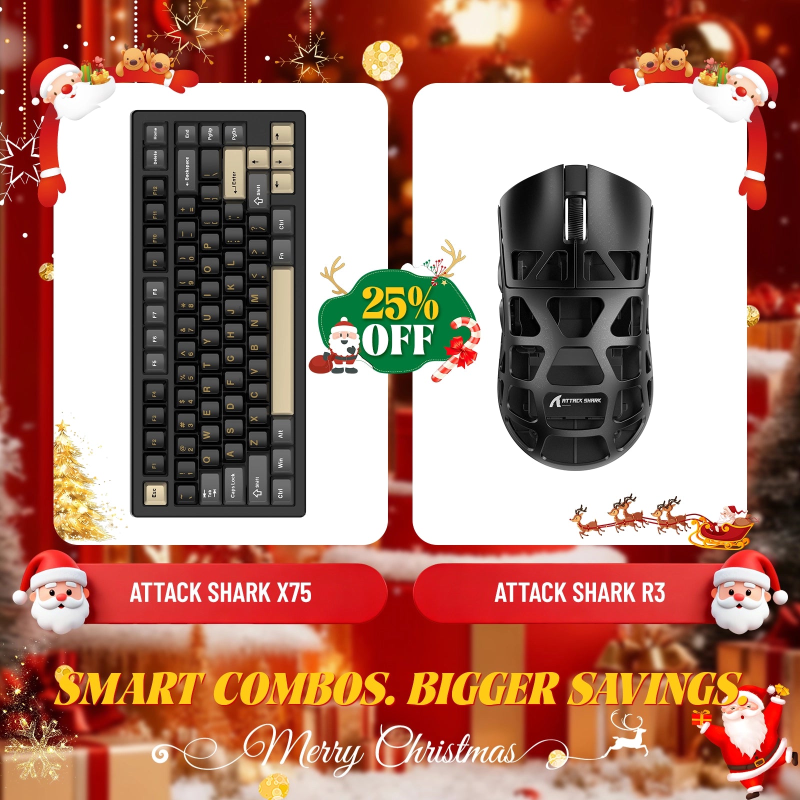 Paquete de teclado de aluminio completo ATTACK SHARK X75 + ratón para juegos de aleación de magnesio R3
