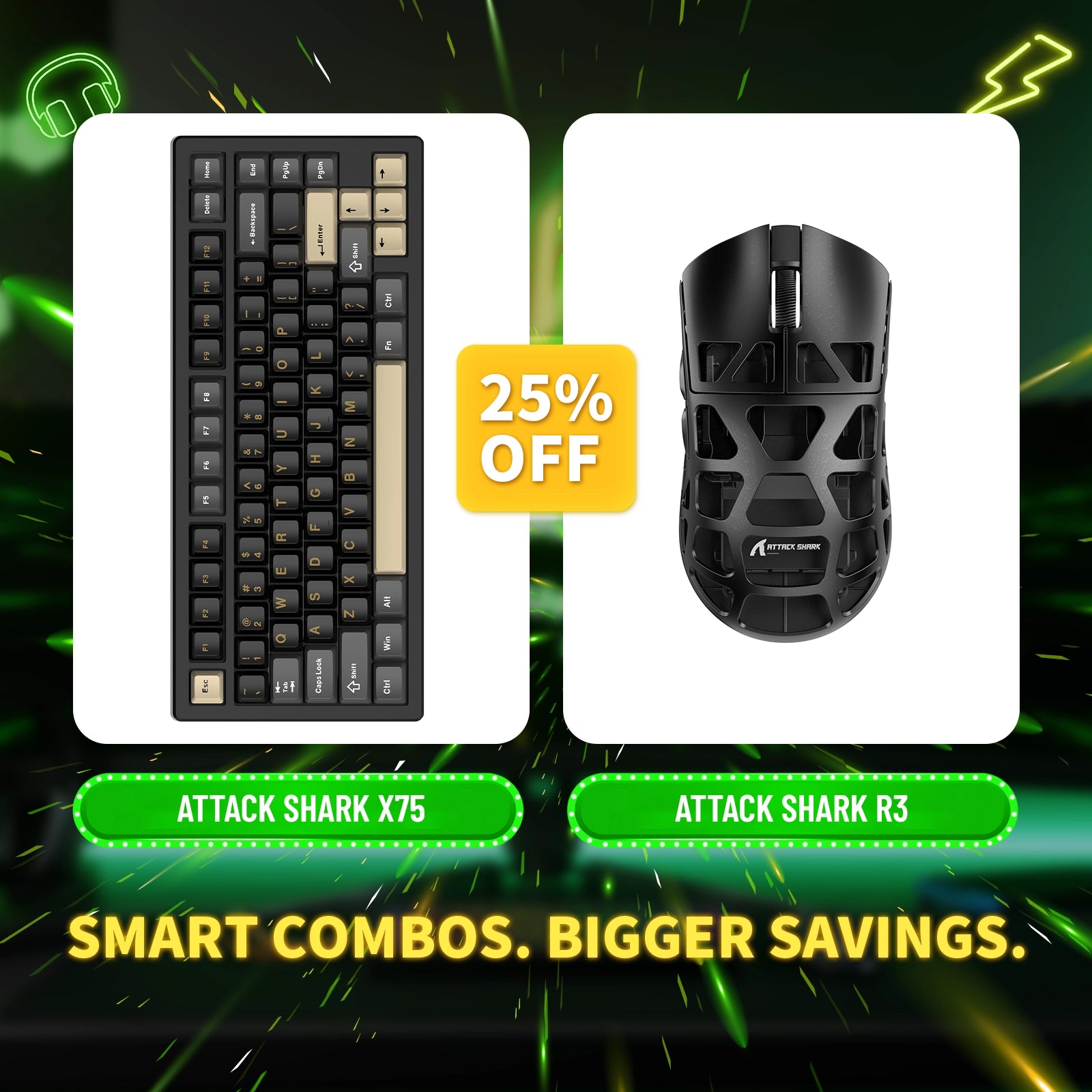 Paquete de teclado de aluminio completo ATTACK SHARK X75 + ratón para juegos de aleación de magnesio R3