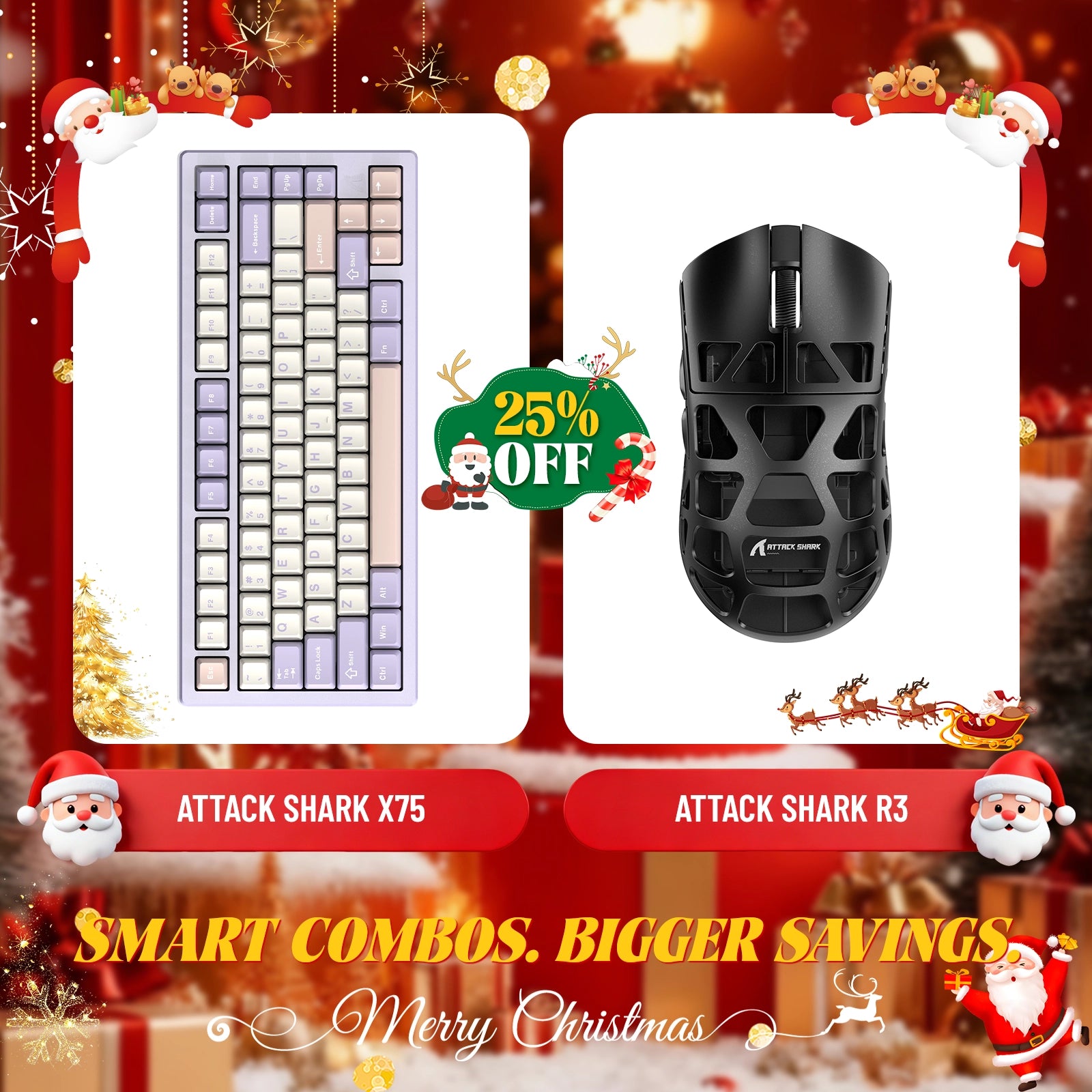 Paquete de teclado de aluminio completo ATTACK SHARK X75 + ratón para juegos de aleación de magnesio R3