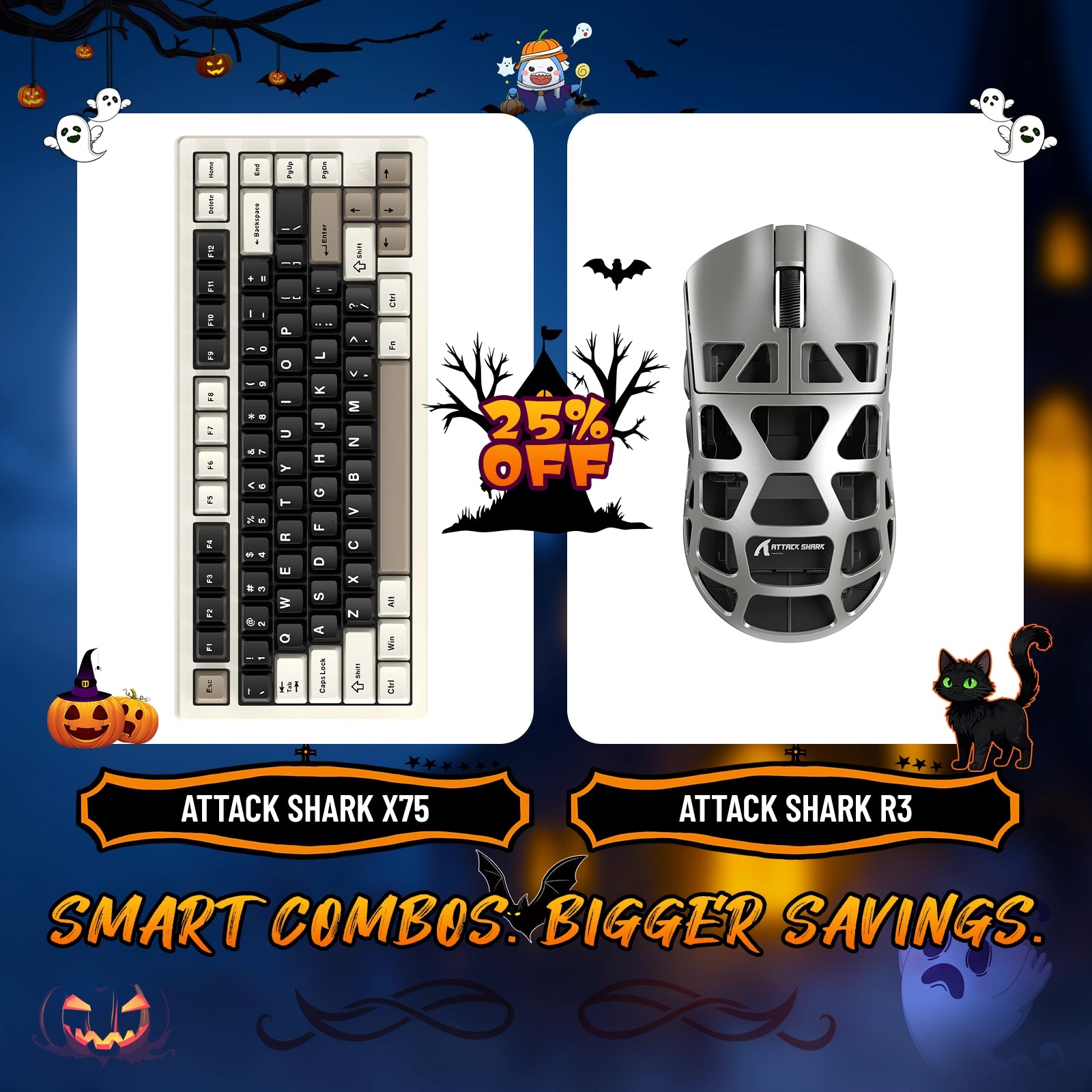 Paquete de teclado de aluminio completo ATTACK SHARK X75 + ratón para juegos de aleación de magnesio R3