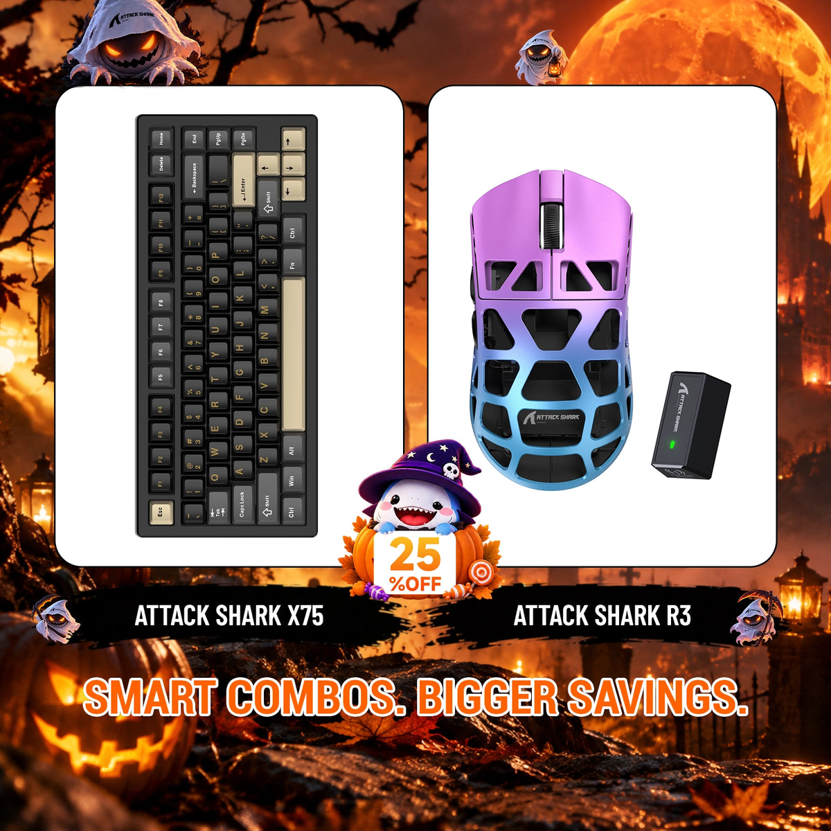 Paquete ATTACK SHARK X75 teclado de aluminio completo + ratón para juegos de aleación de magnesio R3