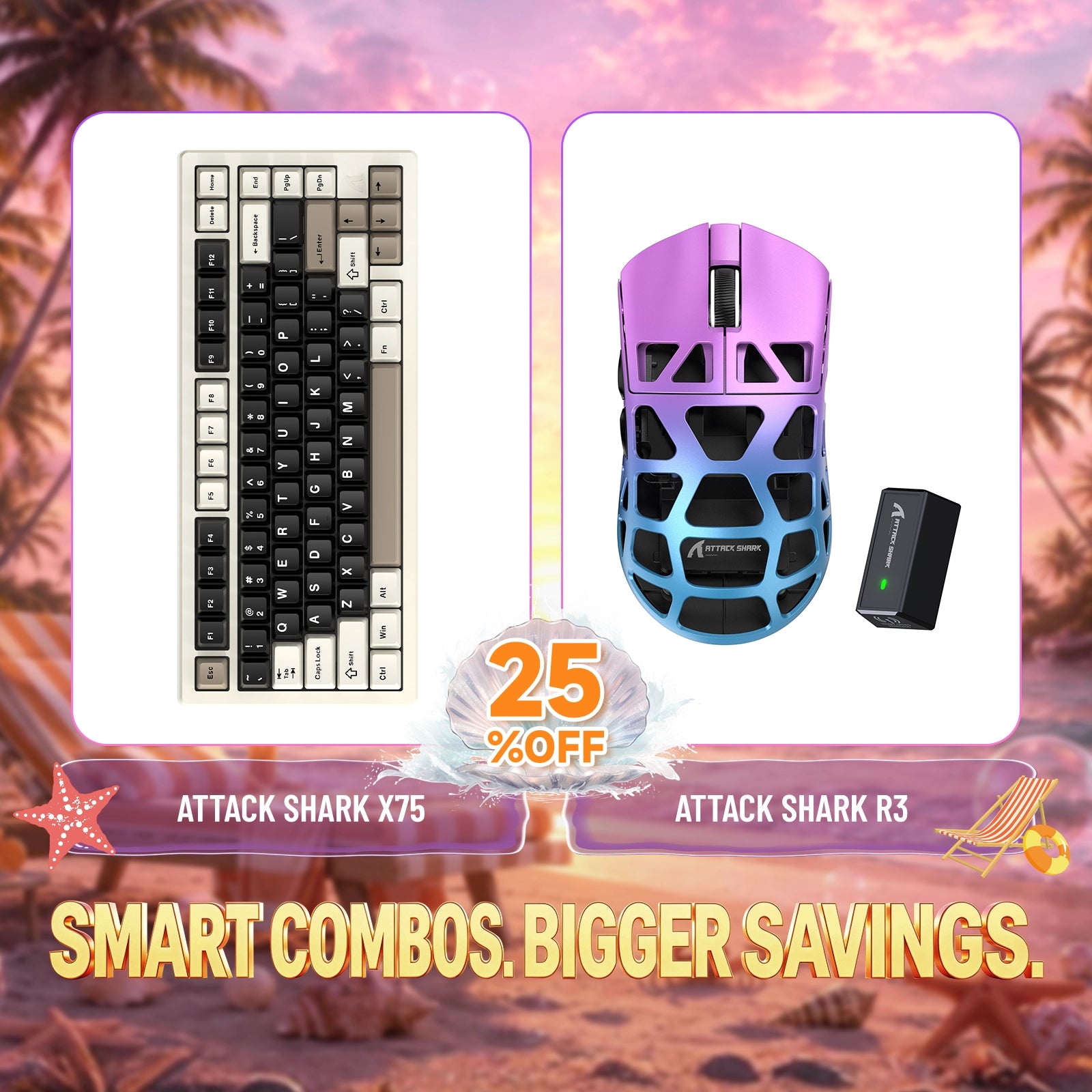Paquete ATTACK SHARK X75 teclado de aluminio completo + ratón para juegos de aleación de magnesio R3
