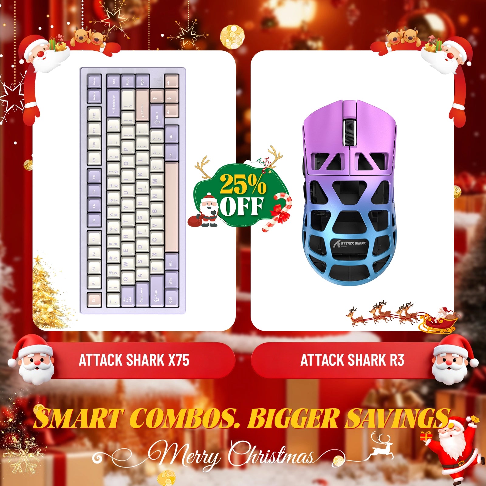 Paquete de teclado de aluminio completo ATTACK SHARK X75 + ratón para juegos de aleación de magnesio R3