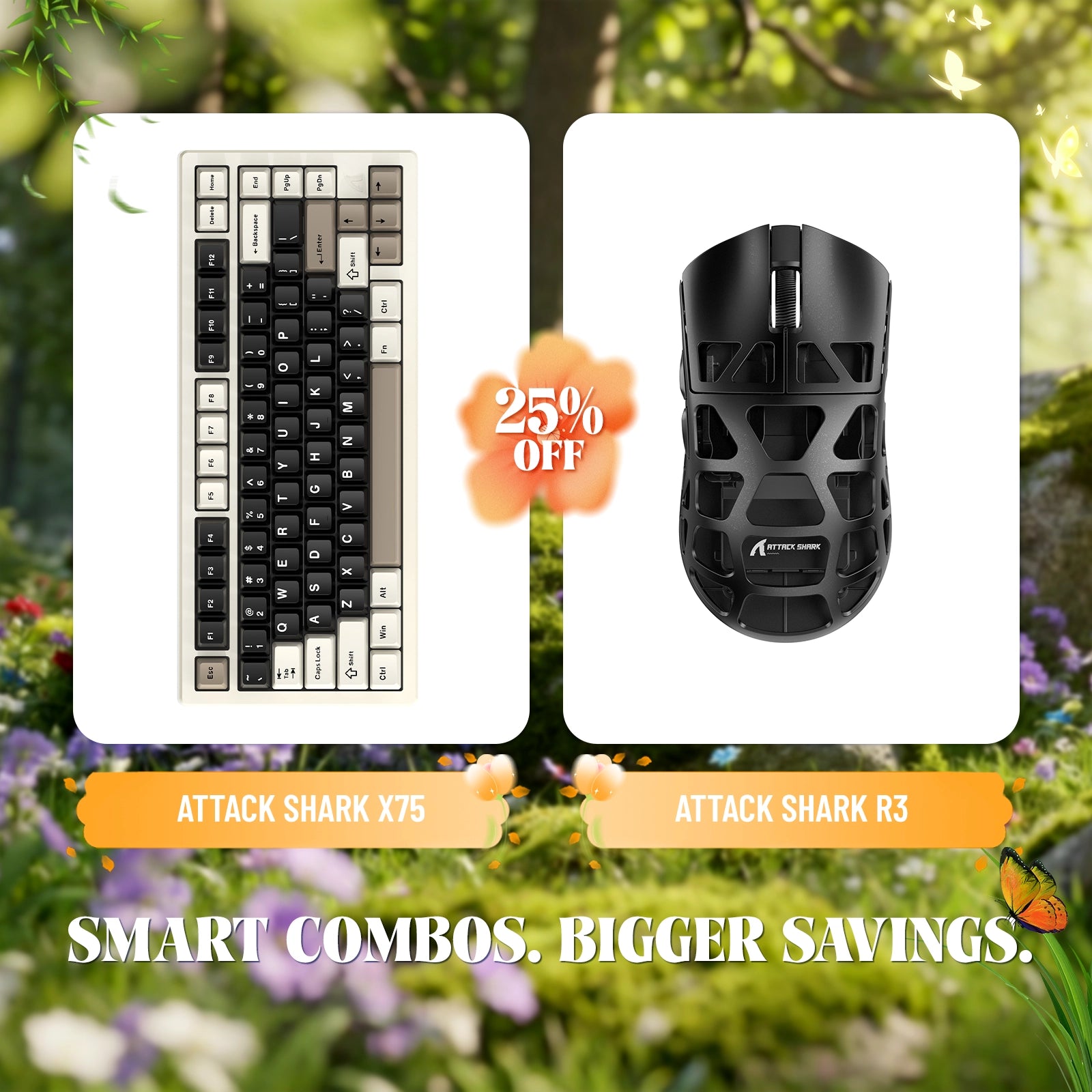 ATTACK SHARK X75 full aluminum keyboard + R3 mouse bundle, 25% off.