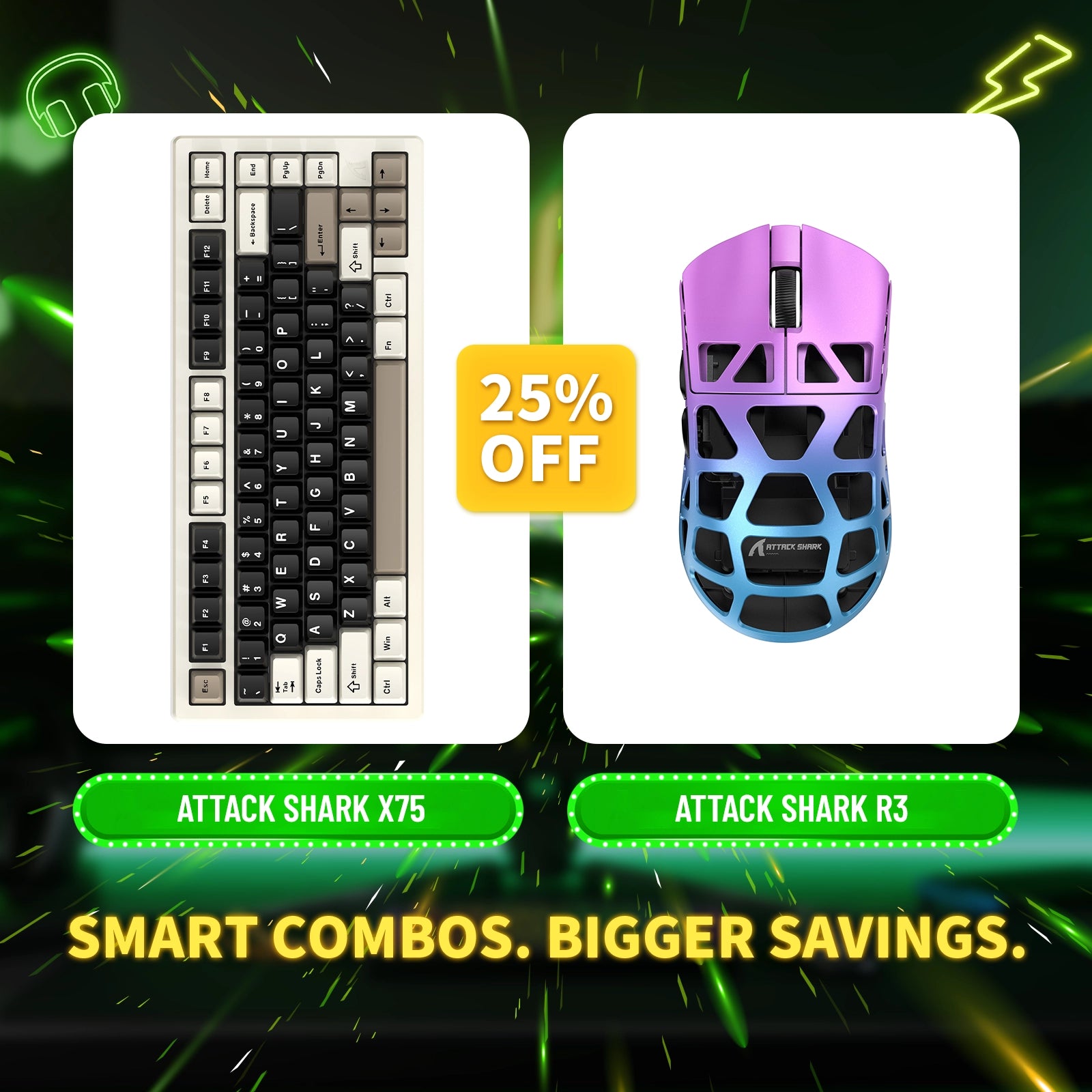 Paquete de teclado de aluminio completo ATTACK SHARK X75 + ratón para juegos de aleación de magnesio R3