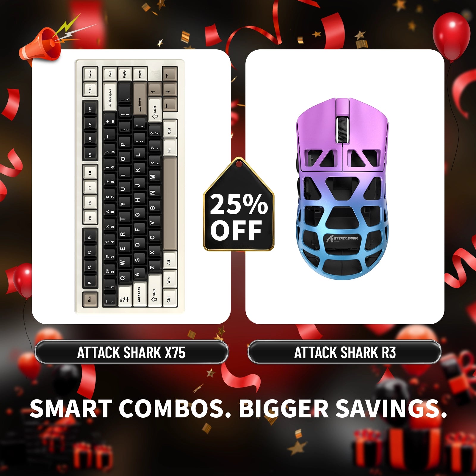 Paquete de teclado de aluminio completo ATTACK SHARK X75 + ratón para juegos de aleación de magnesio R3