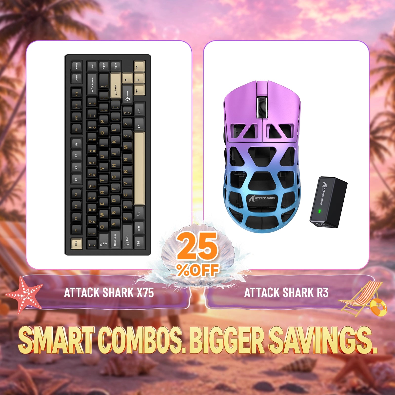 Paquete ATTACK SHARK X75 teclado de aluminio completo + ratón para juegos de aleación de magnesio R3