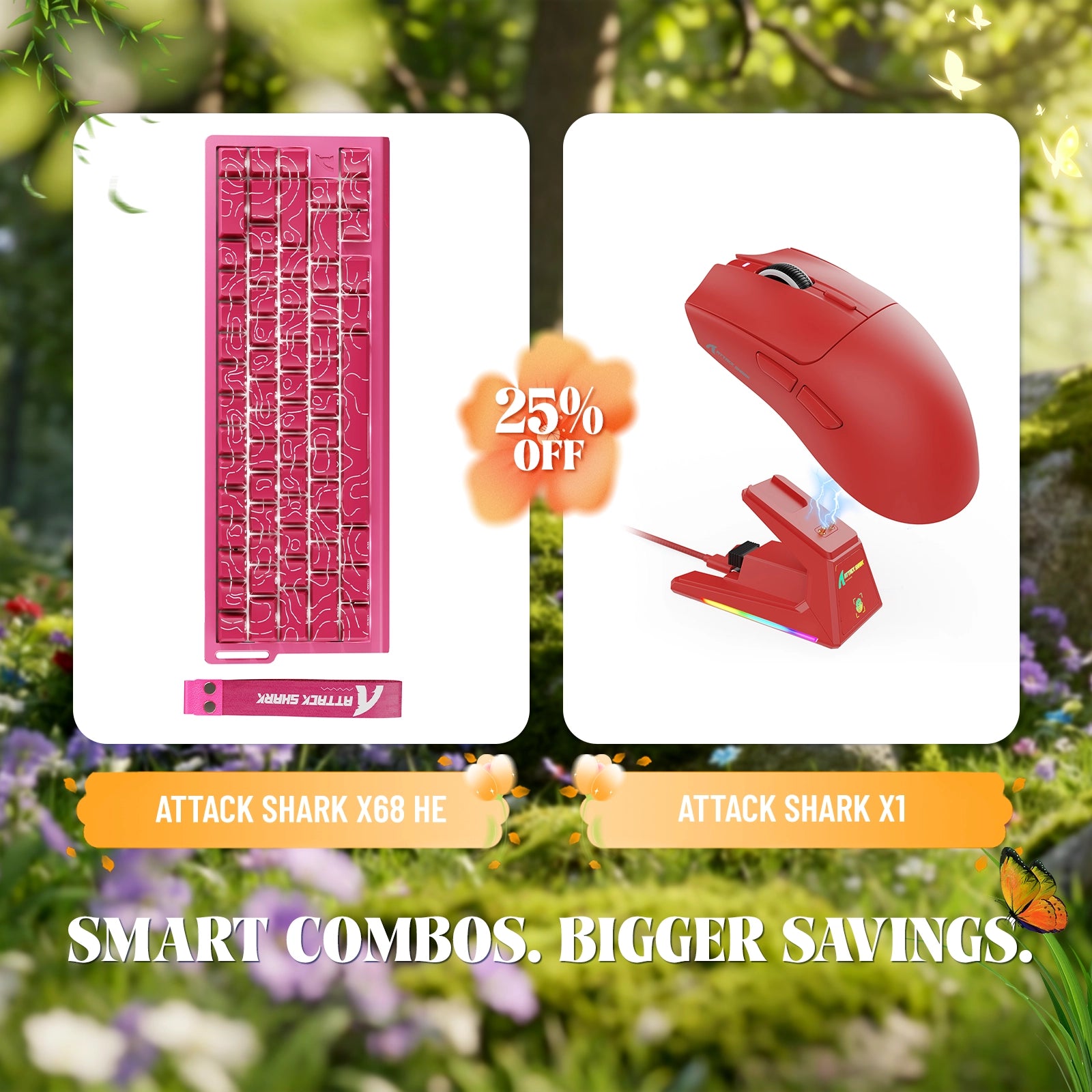 Paquete de teclado de disparo rápido ATTACK SHARK X68HE + ratón inalámbrico para juegos X1