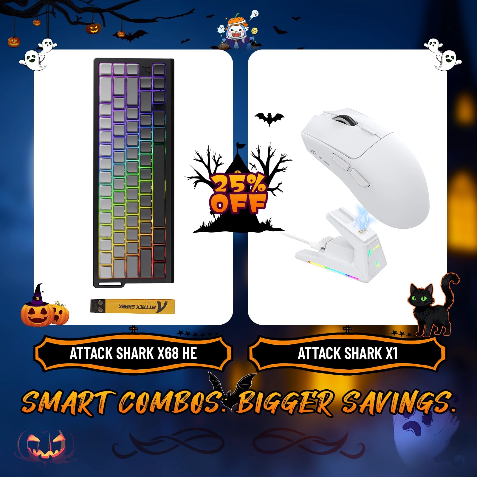 Paquete de teclado de disparo rápido ATTACK SHARK X68HE + ratón inalámbrico para juegos X1