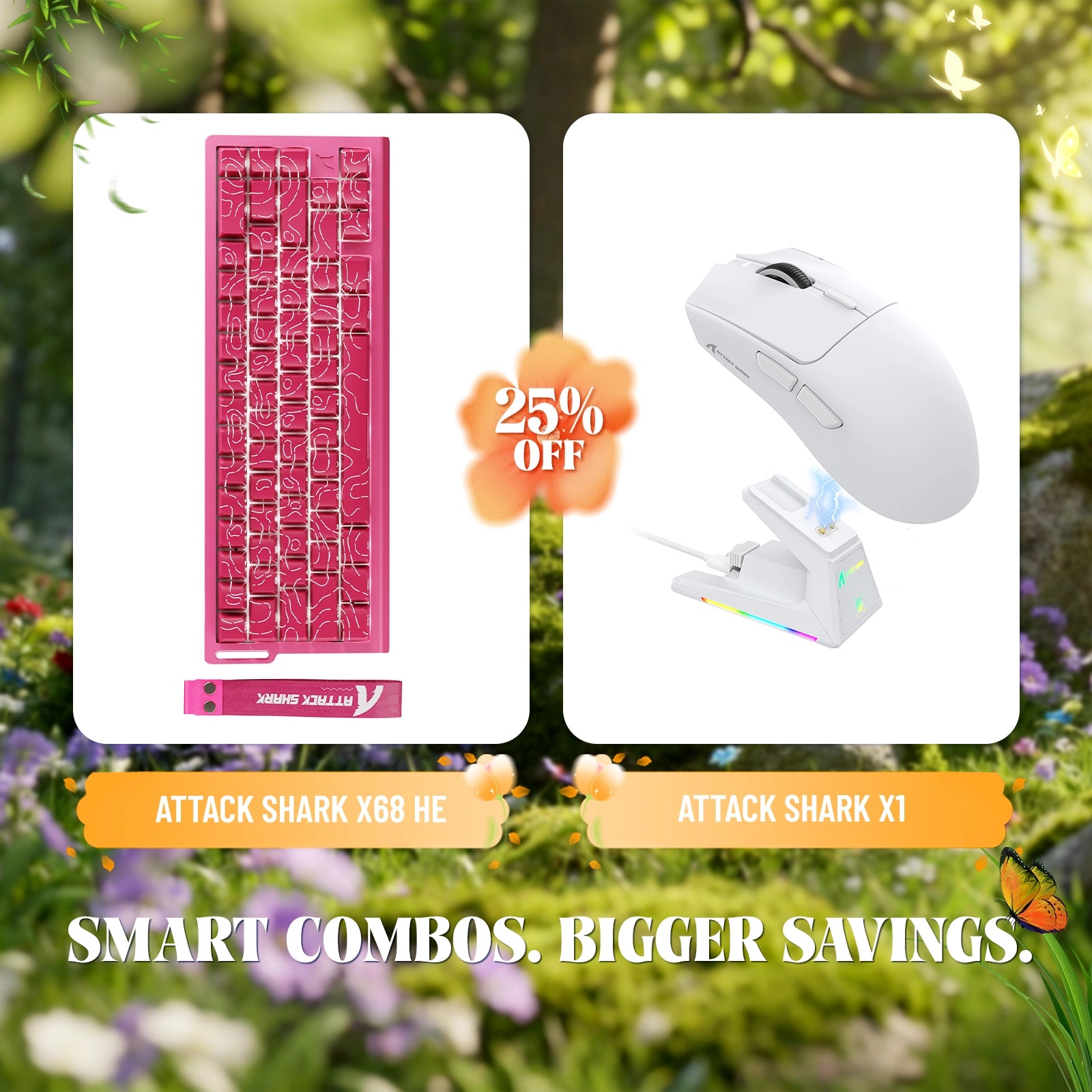 Paquete de teclado de disparo rápido ATTACK SHARK X68HE + ratón inalámbrico para juegos X1