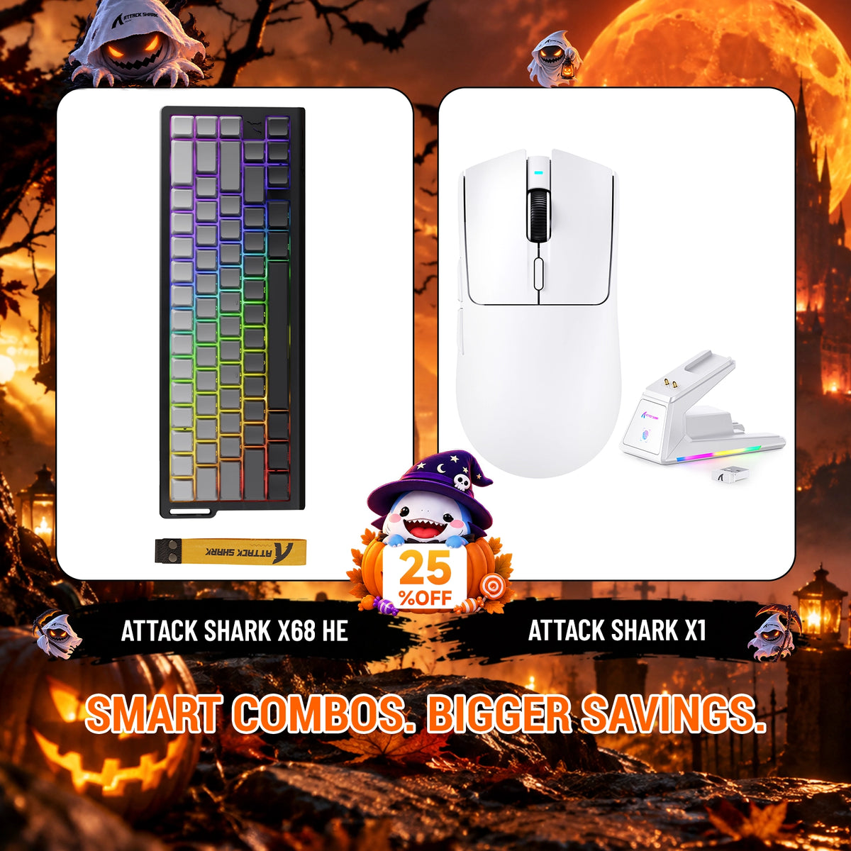 Paquete ATTACK SHARK X68HE teclado Rapid Trigger + ratón para juegos inalámbrico X1