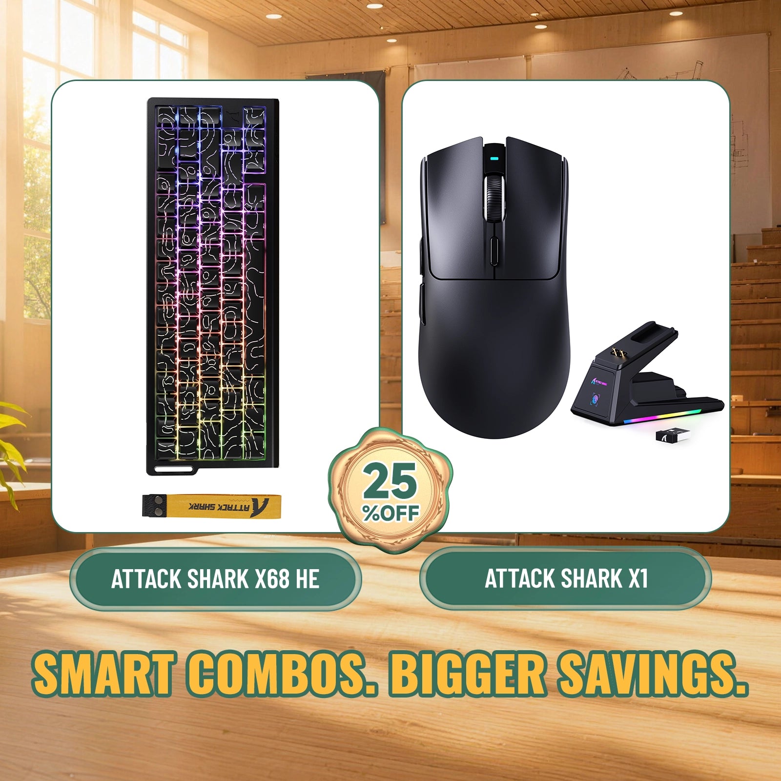Paquete ATTACK SHARK X68HE teclado Rapid Trigger + ratón para juegos inalámbrico X1