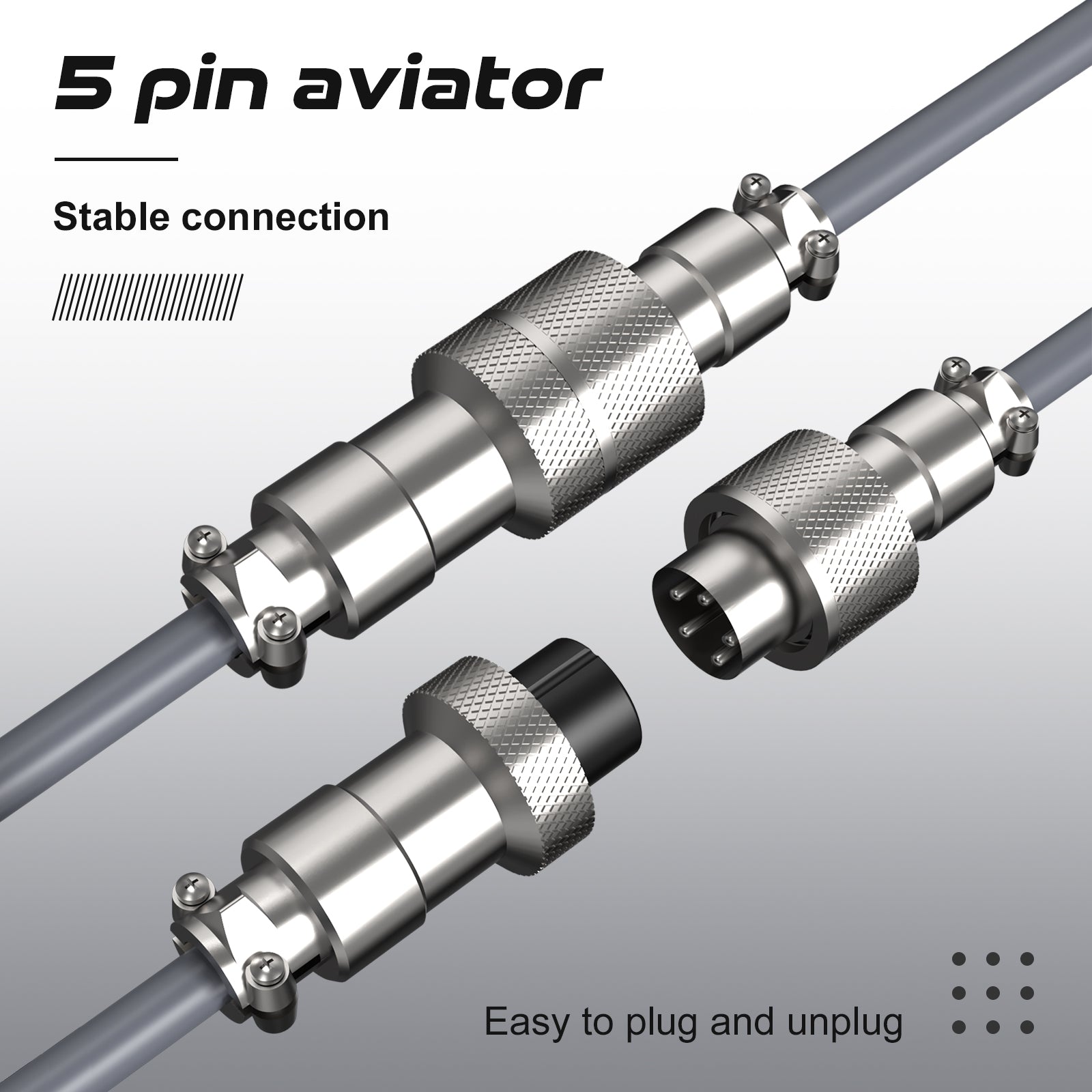 5-pin metal aviation connector for stable USB cable connections.