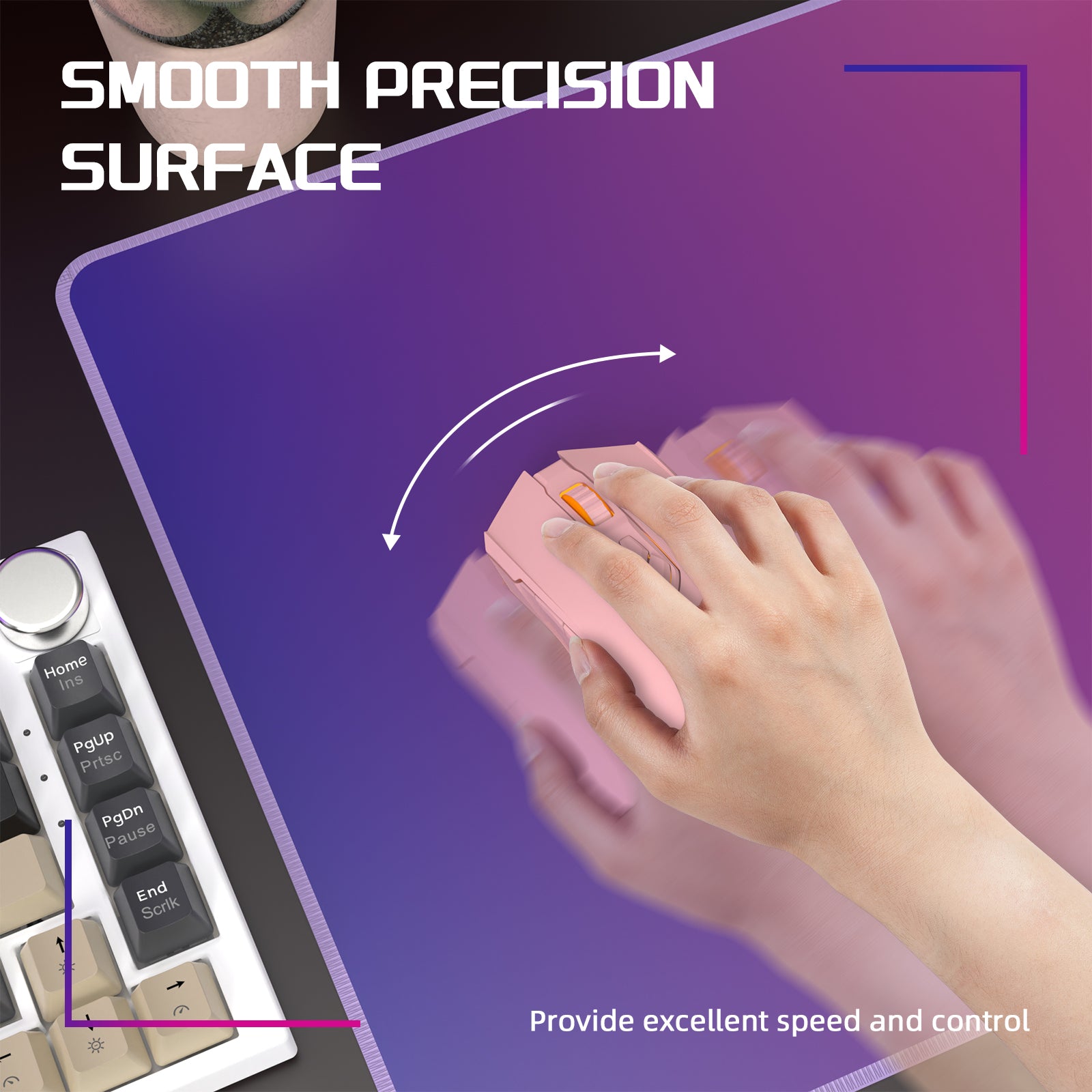 Hand using mouse on Attack Shark CM03 gaming mouse pad, showcasing smooth precision surface.