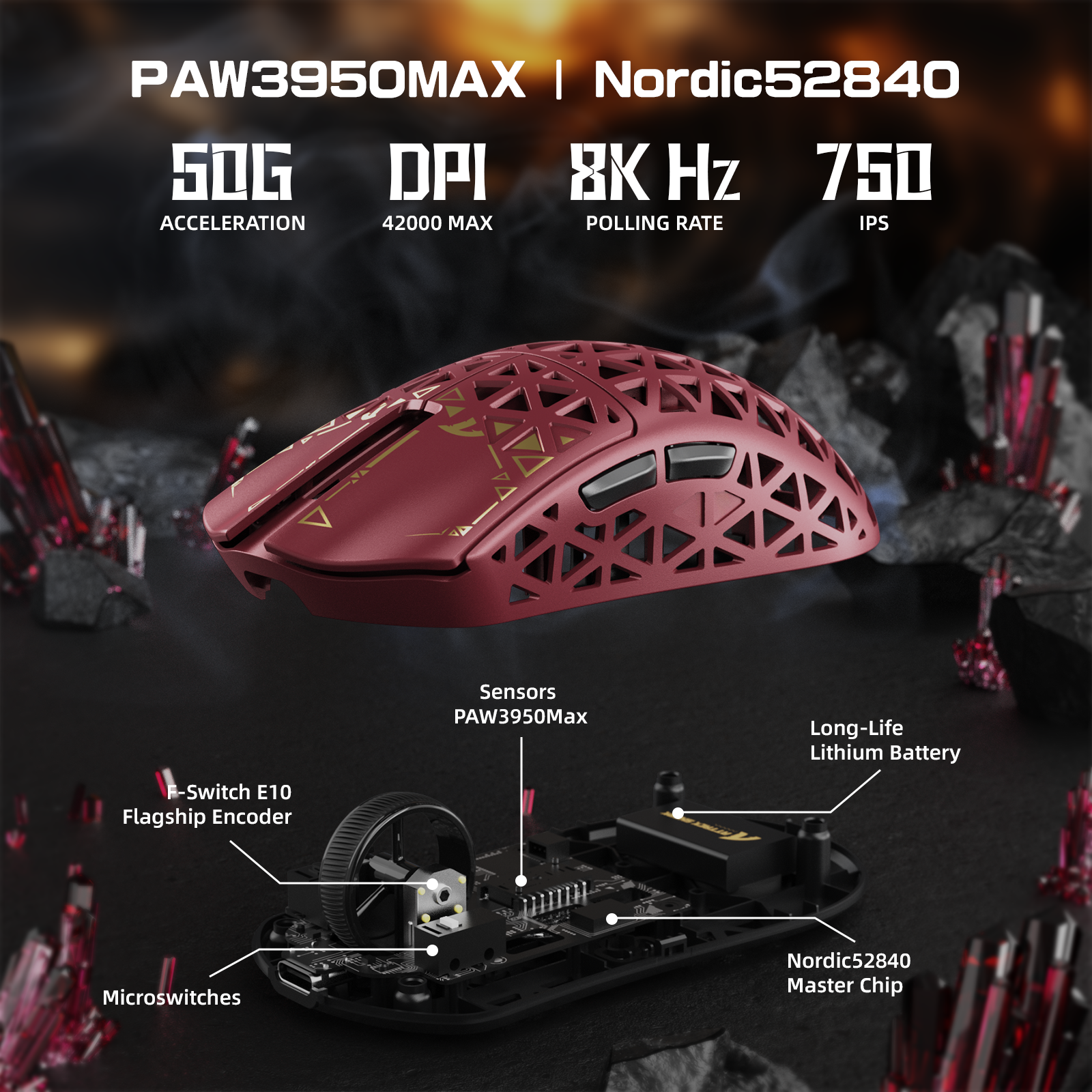 Ratón para juegos inalámbrico ATTACK SHARK R5 ULTRA de fibra de carbono 8K PAW3950MAX
