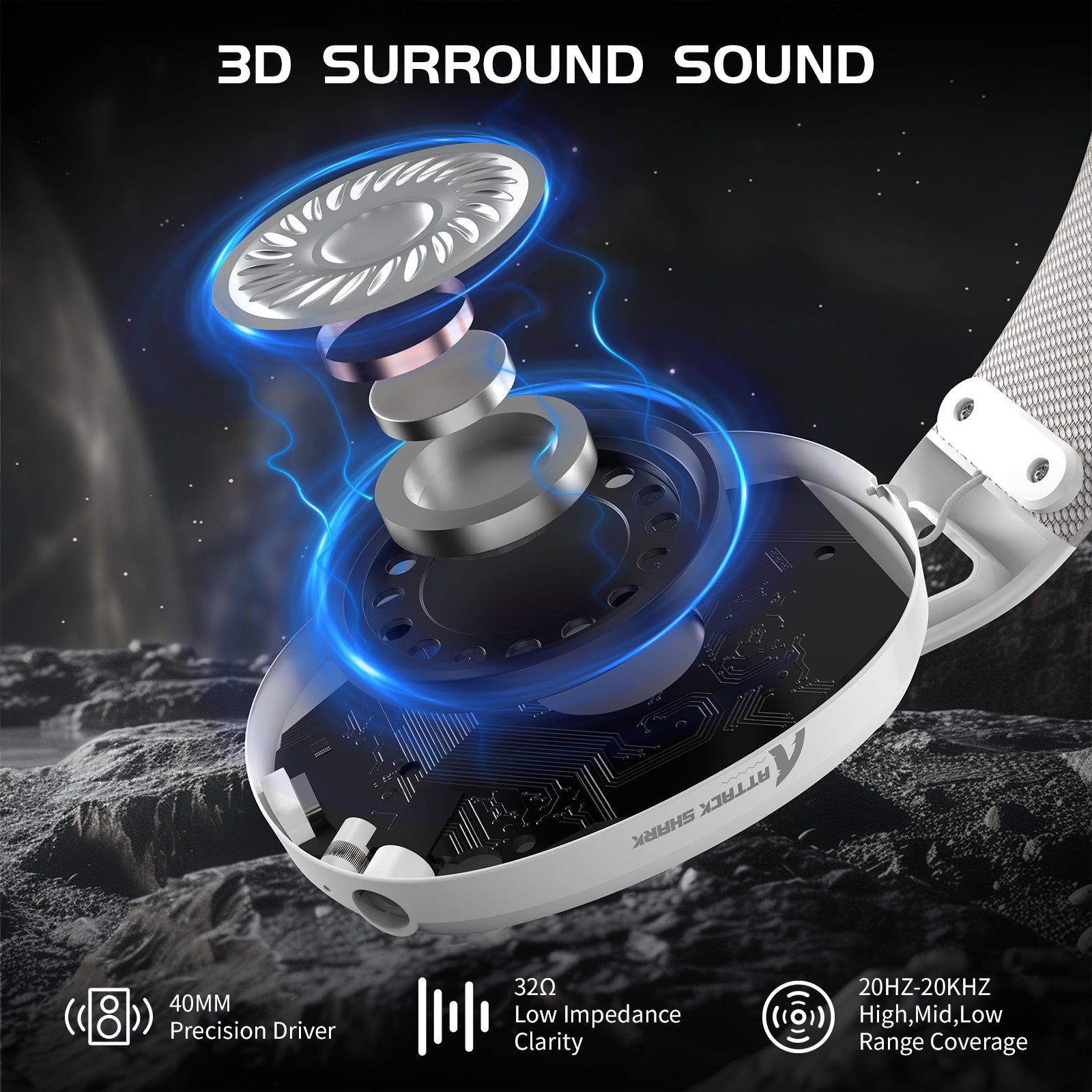 Attack Shark L80 headset 3D surround sound driver with 40mm precision technology