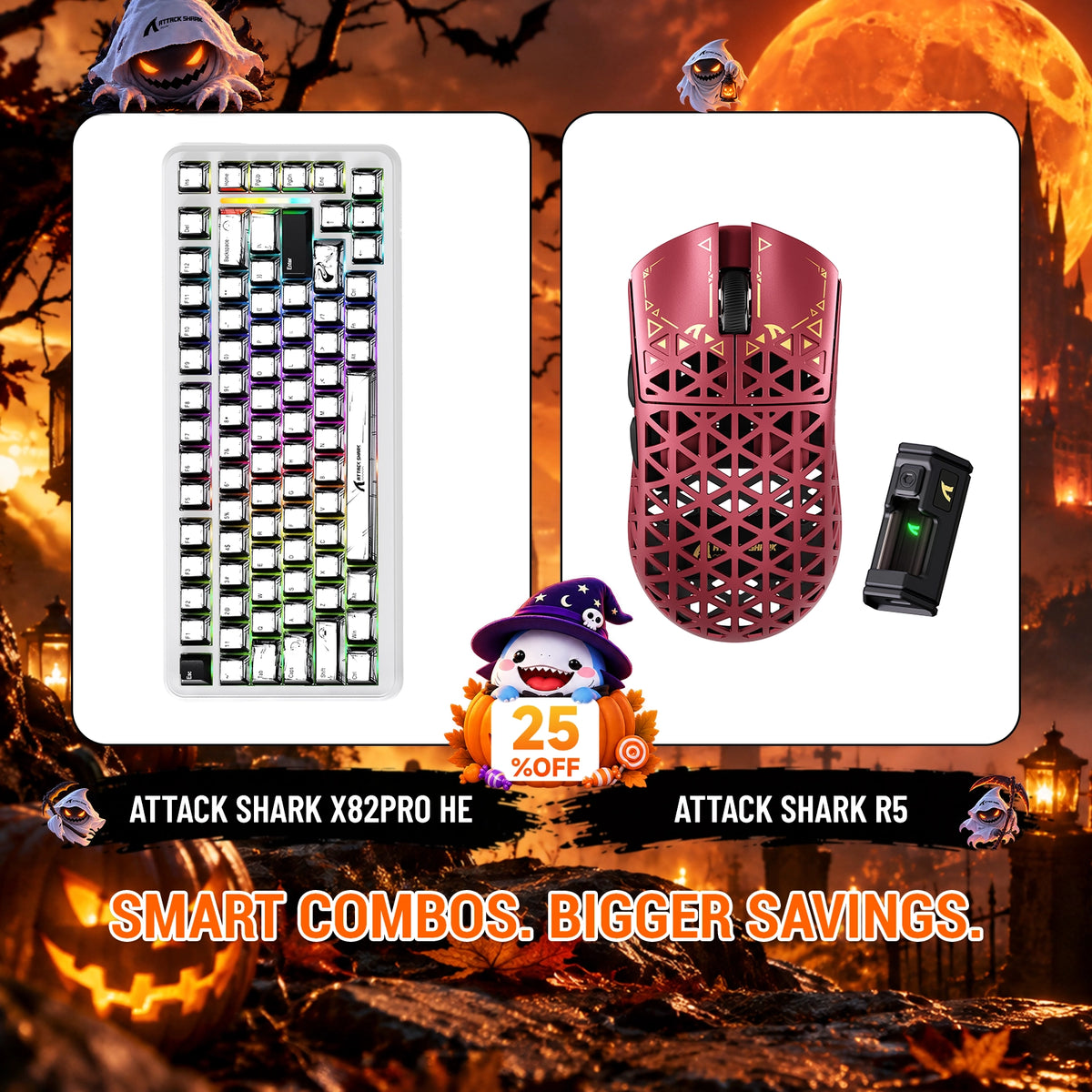ATTACK SHARK X82 PRO HE Teclado con activación rápida + R5 Carbon Fiber Pack de ratón inalámbrico para gaming
